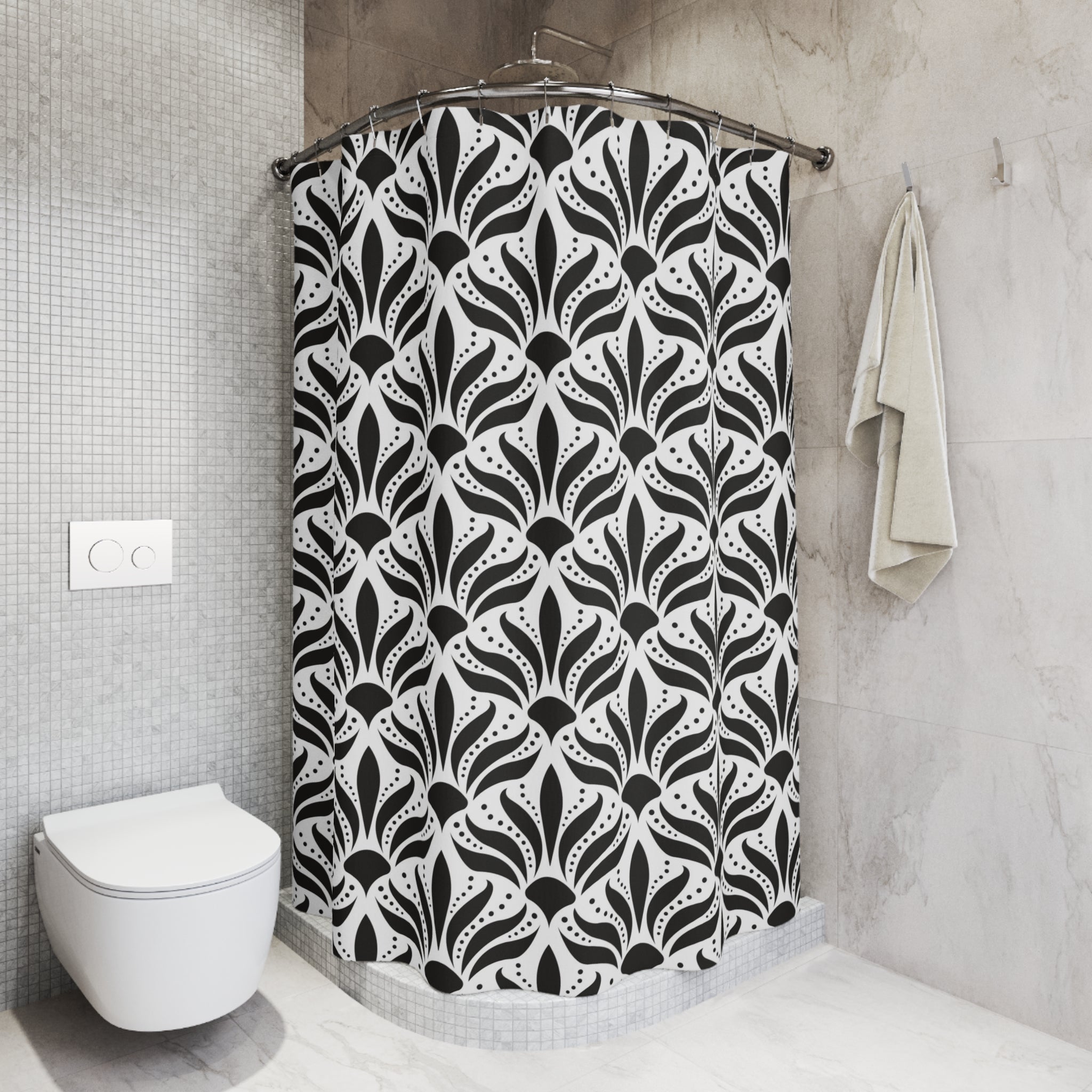 Black White Shower Curtain | Art Noveau Fabric Curtain