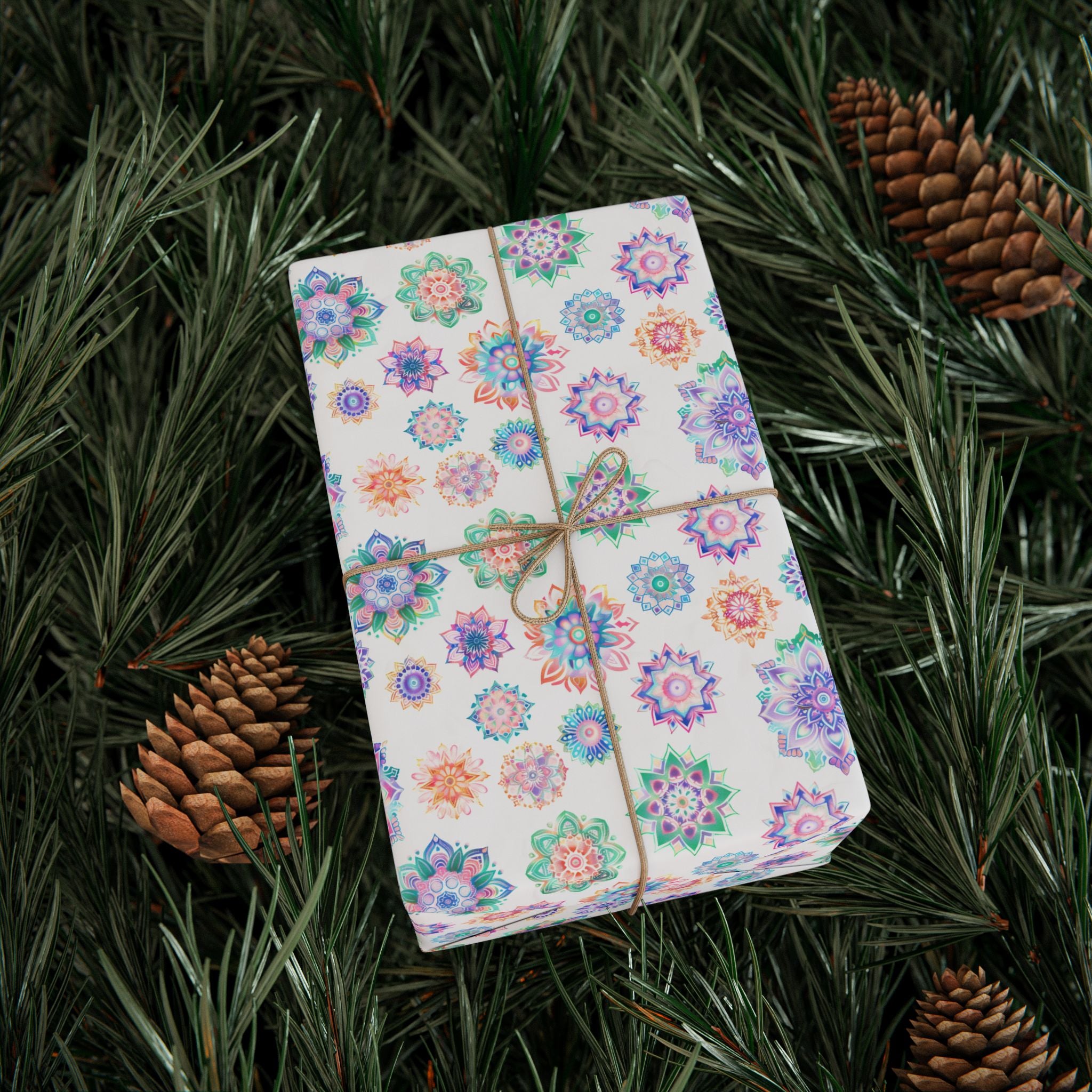 Mandala Wrapping Paper | White Colorful Gift Wrap for the Holidays, Birthdays