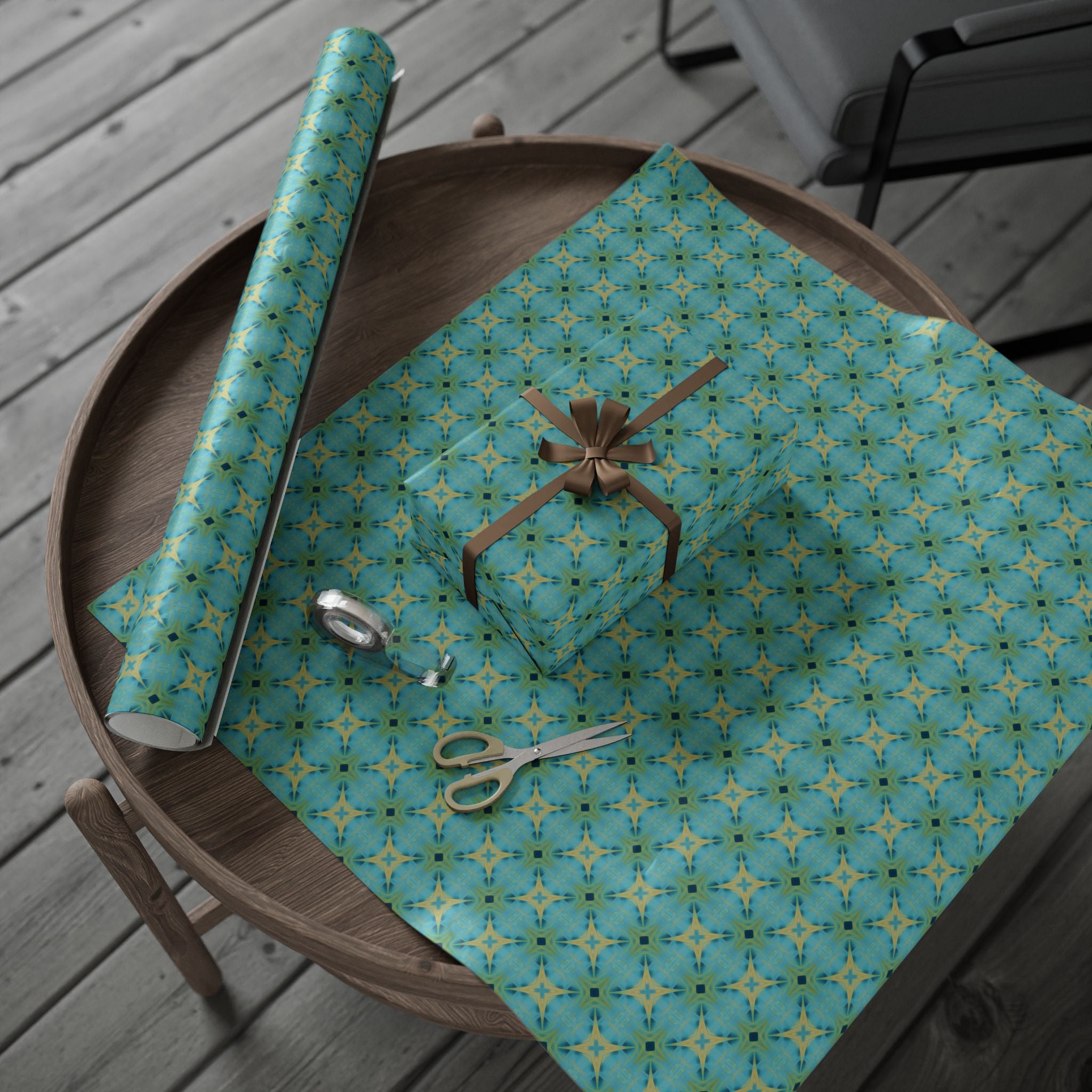 Retro Wrapping Paper | Teal Beige Green