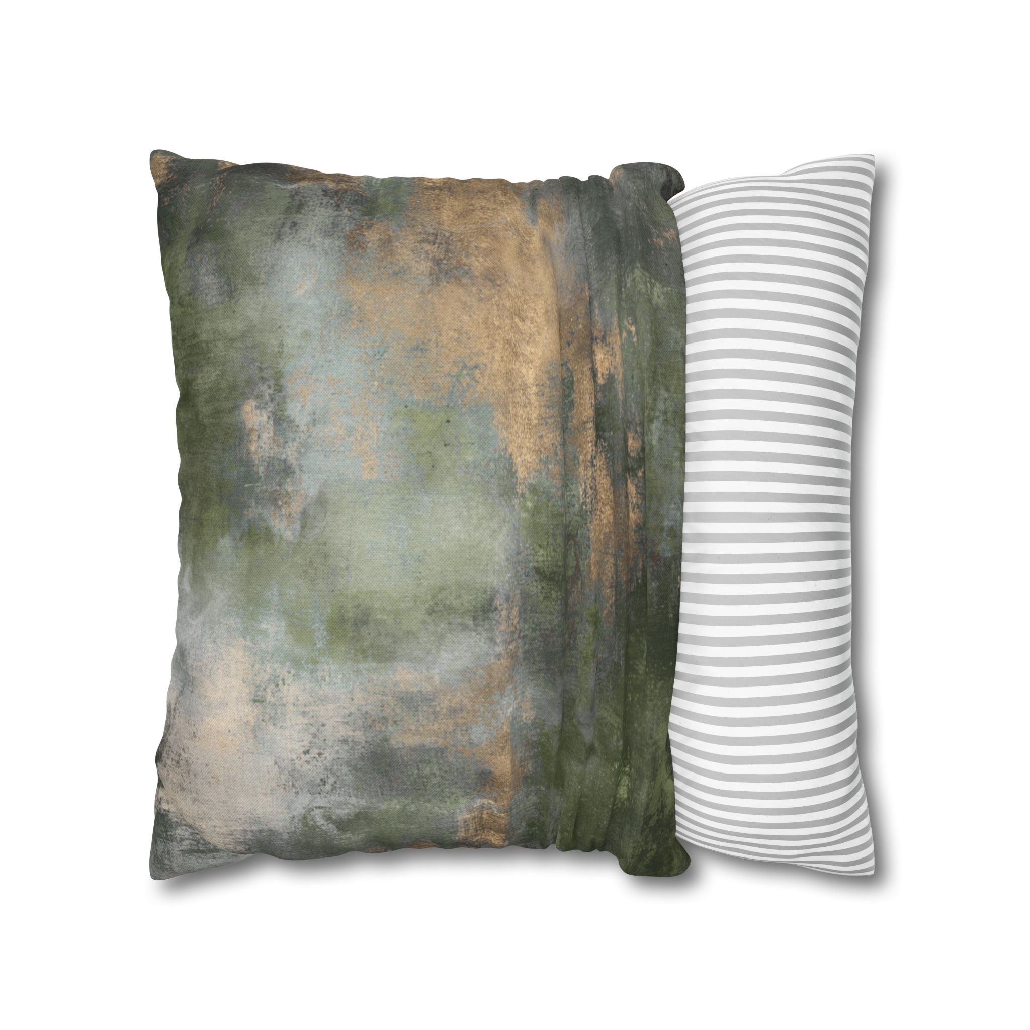Abstract Throw Pillow Cover | Dark Forest Green, beige