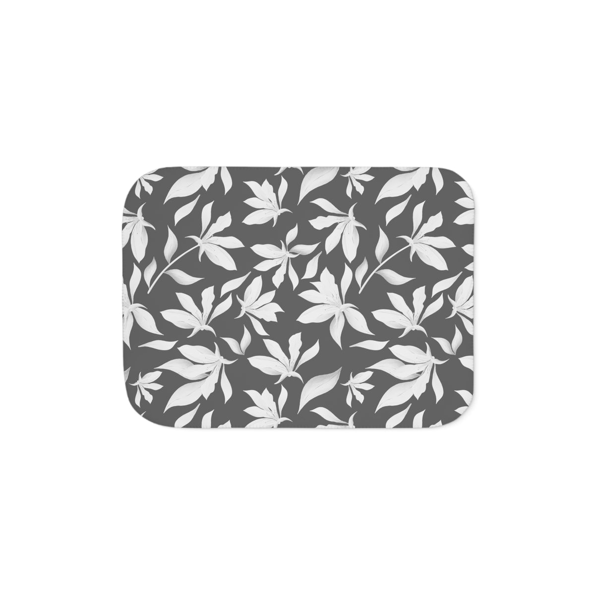 Charcoal Gray White Lily Sherpa Blanket | Modern Floral Throw