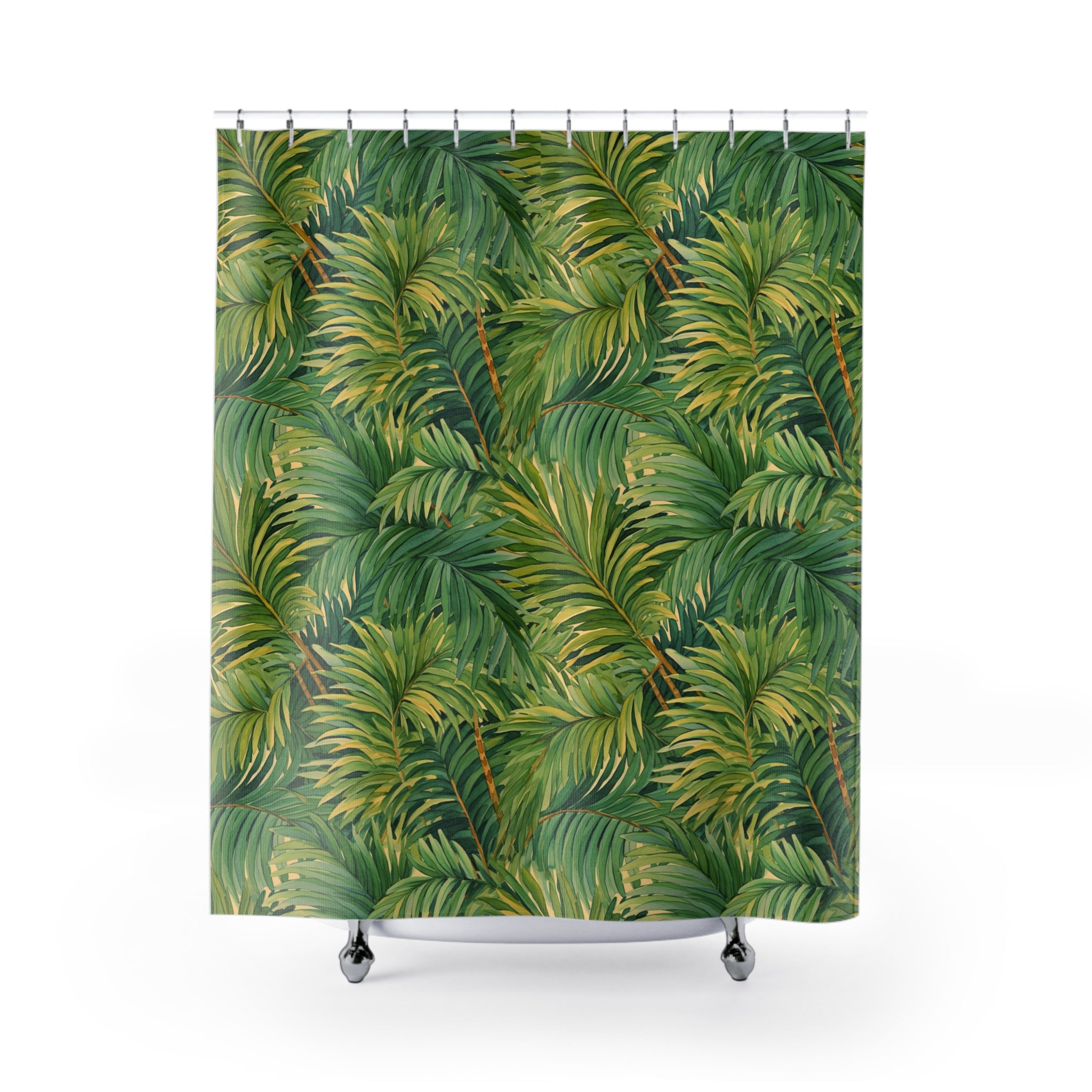 Jungle Floral Shower Curtain | Sage Green, Palm Leaves