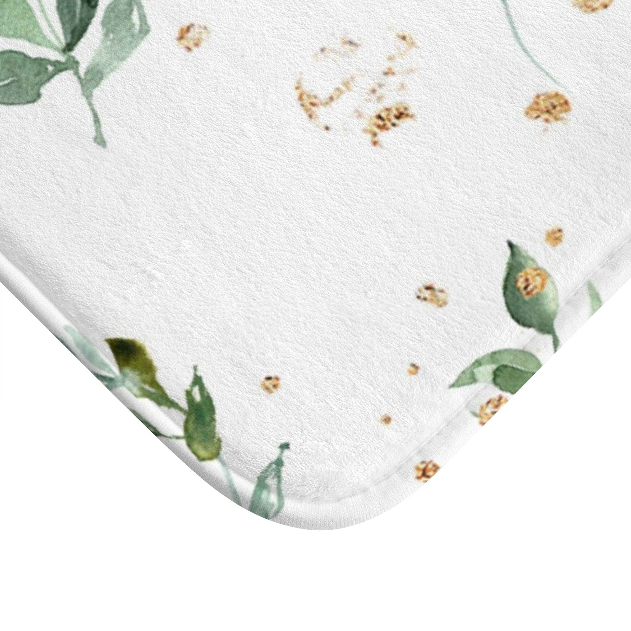 Floral Boho Bath, Kitchen Mat, Rug | White Sage Green Leaves