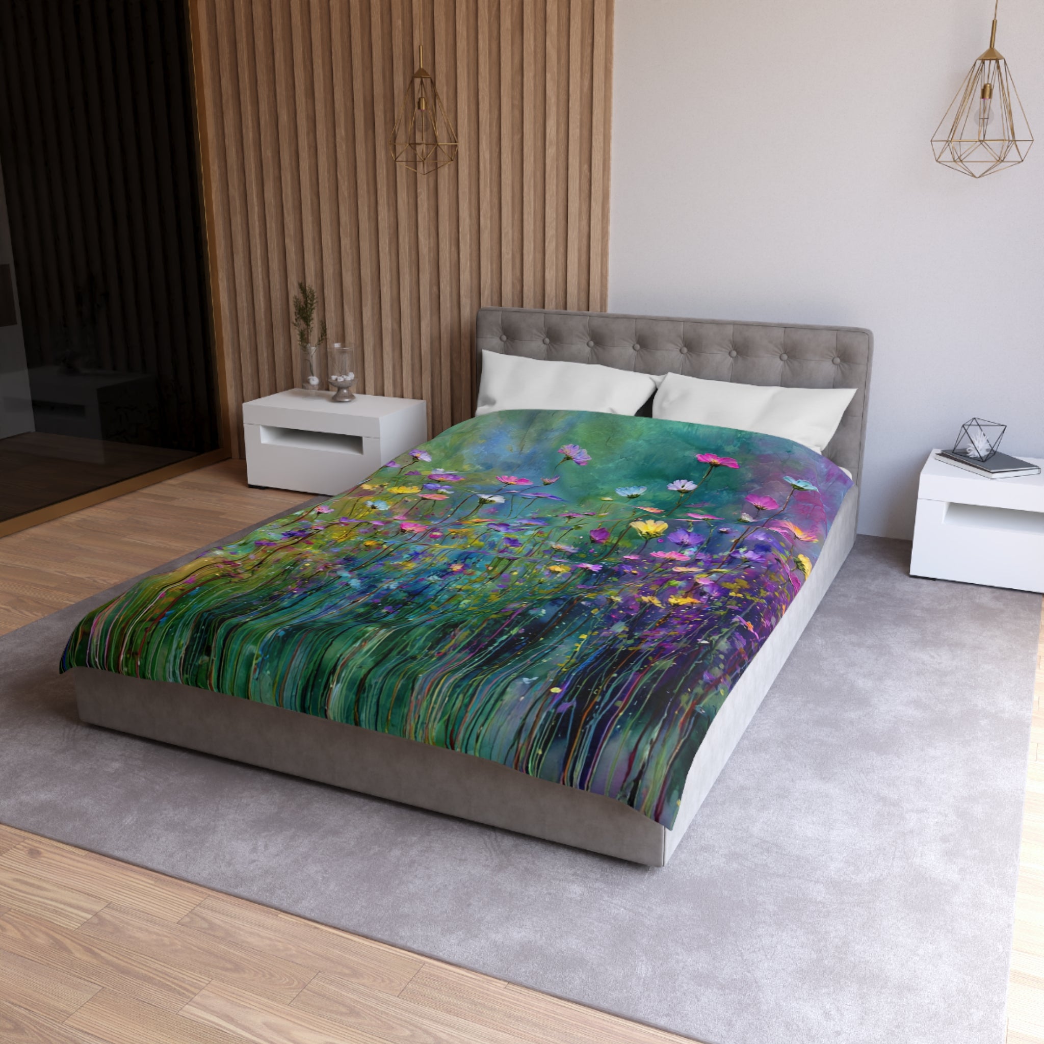 Floral Duvet, Pillow Cover | Green Purple Bedroom Decor