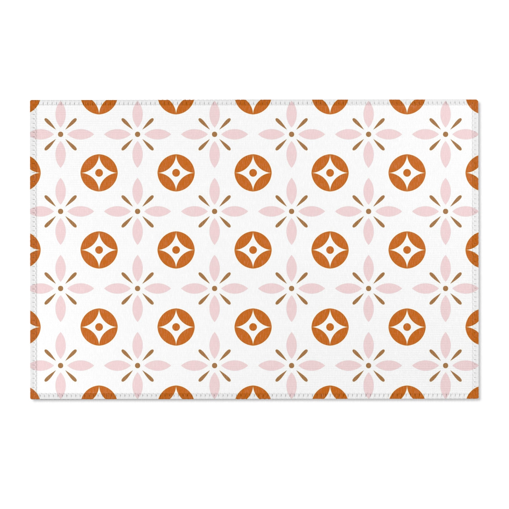 Retro Moroccan Area Rug | Vintage Art Deco, Nouveau Pink, Orange White