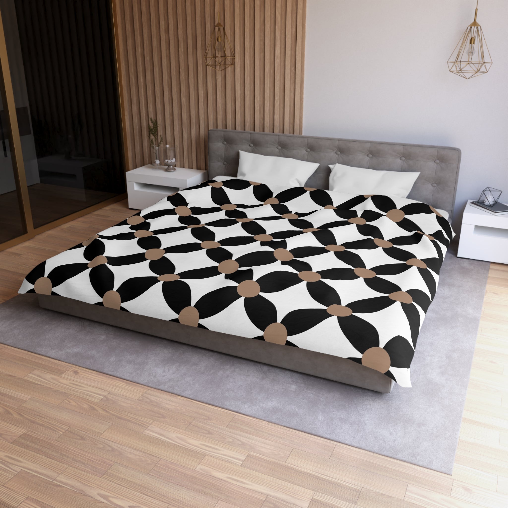 Retro Duvet Cover | Black and White Geometric Bedding | Bedroom Decor