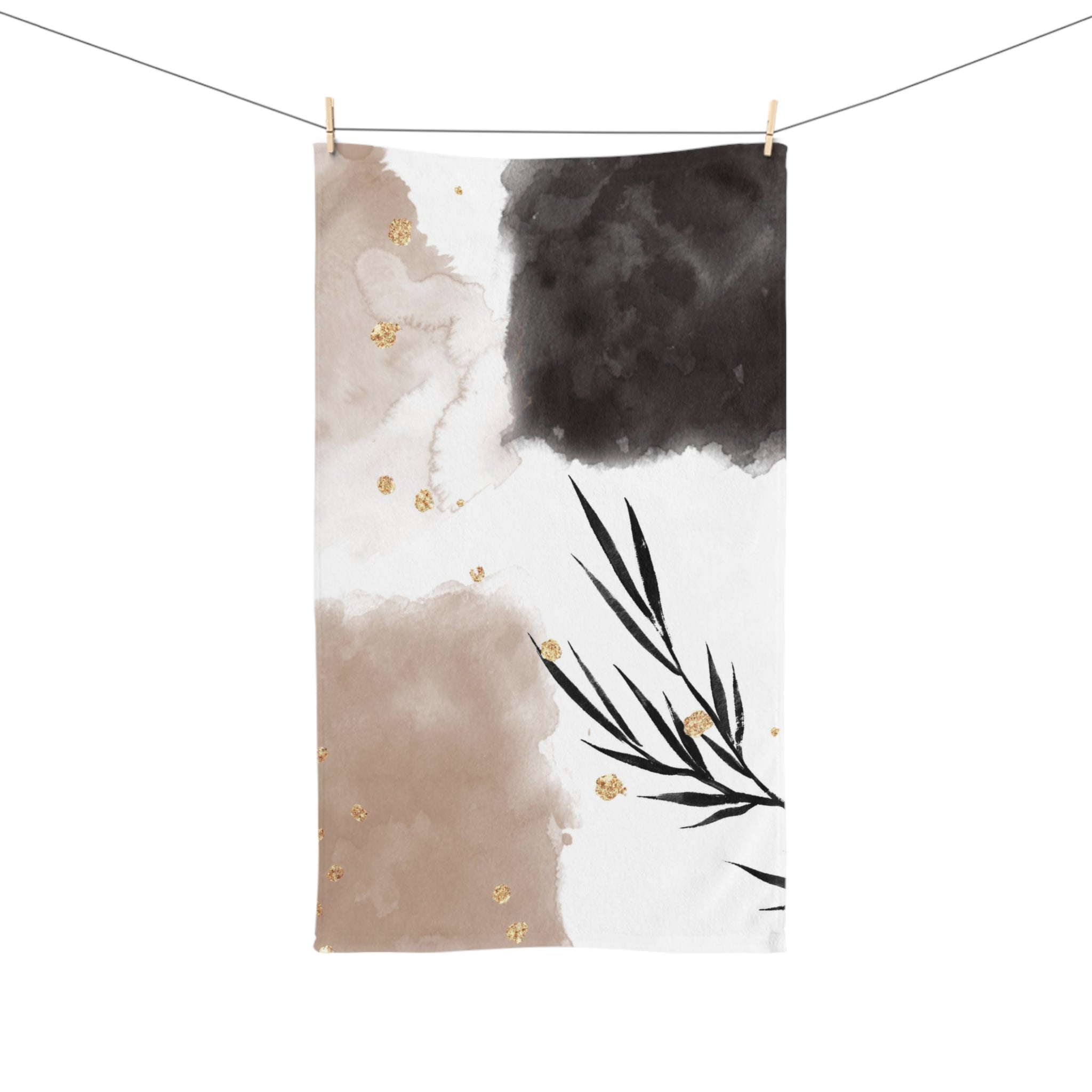 Abstract Kitchen, Bath Hand Towel | Hygge Floral, Black Brown Beige
