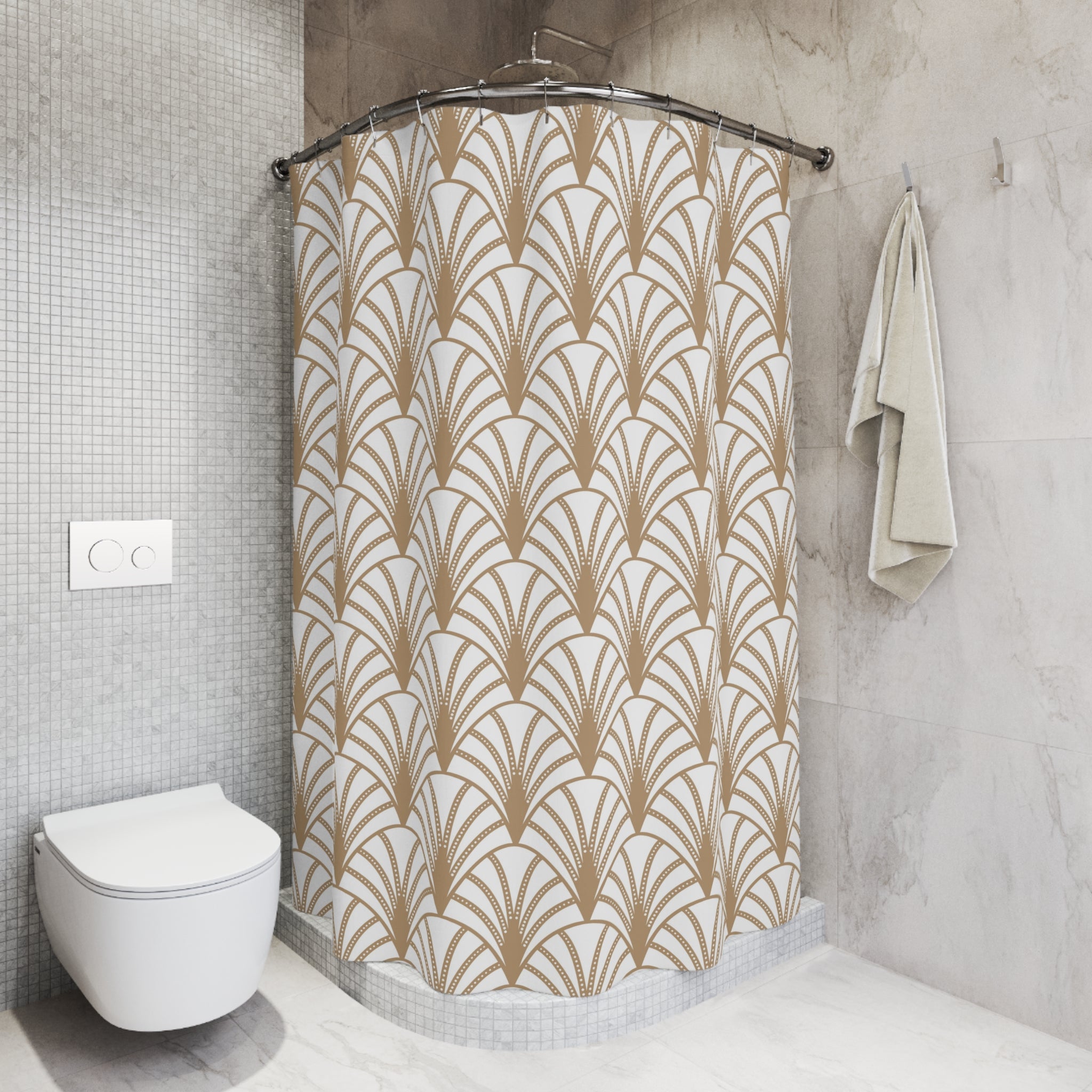 Boho Art Deco Shower Curtain | Beige White Art Nouveau