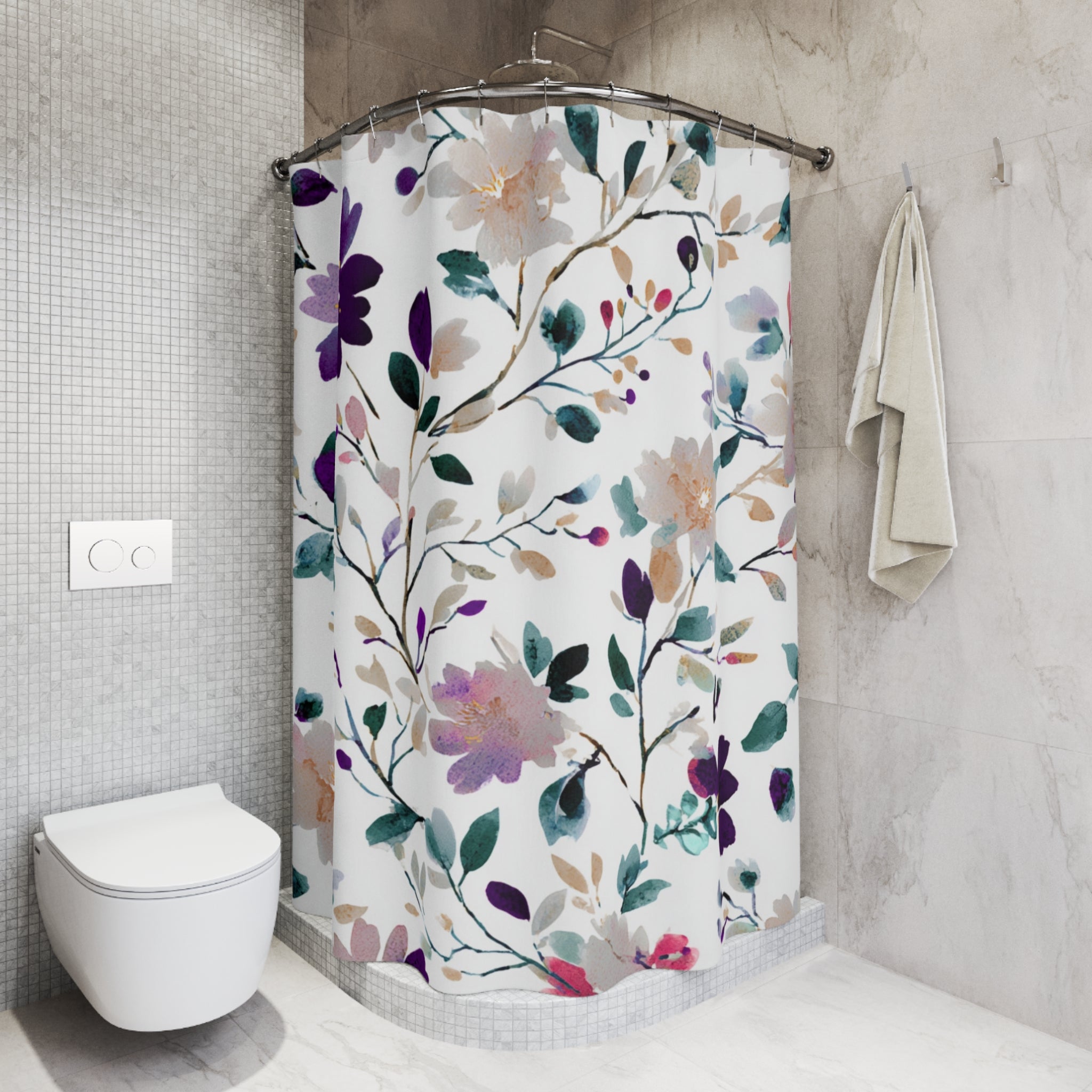 Boho Floral Shower Curtain | Abstract Botanical Watercolor