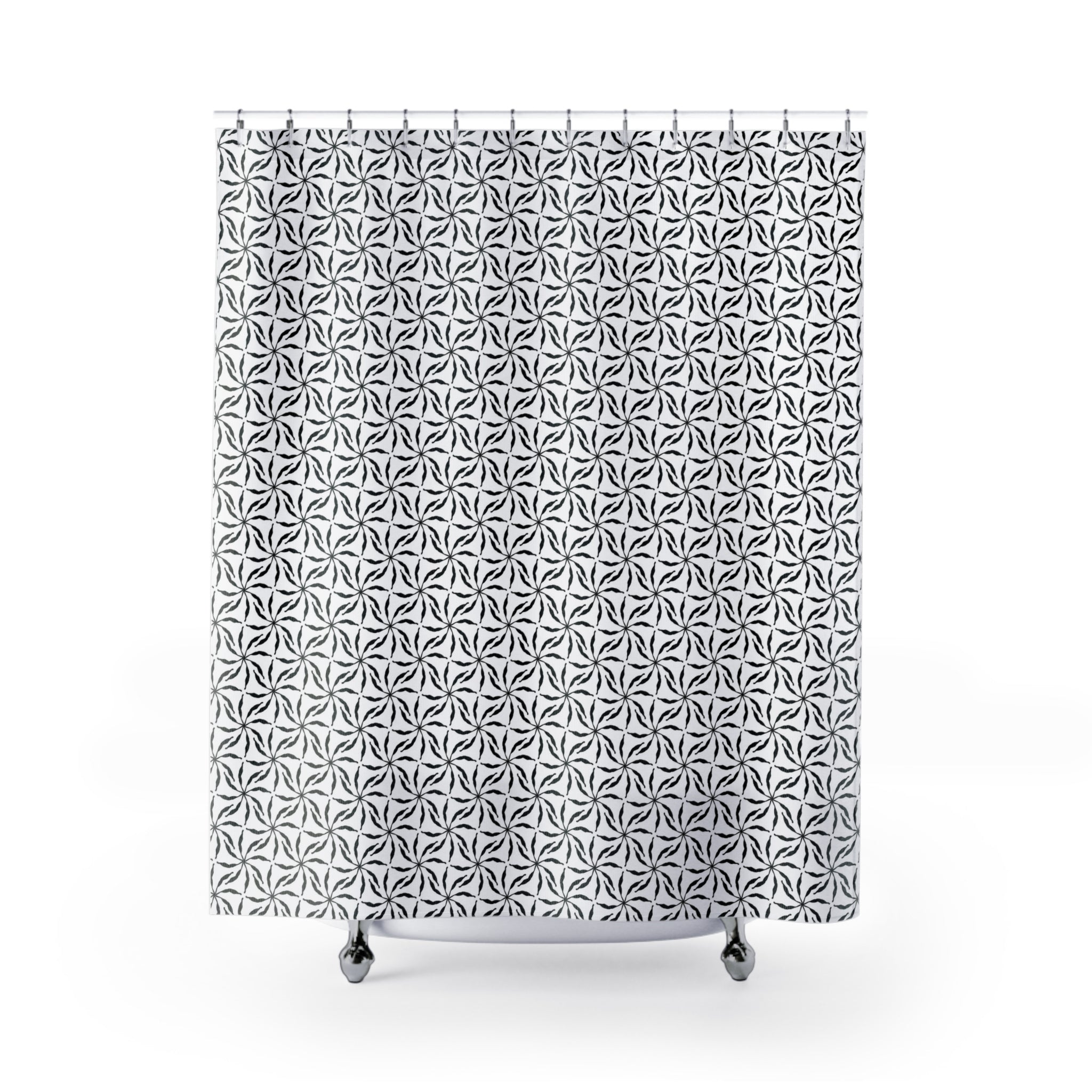 Boho Shower Curtain | White Black, Abstract Floral