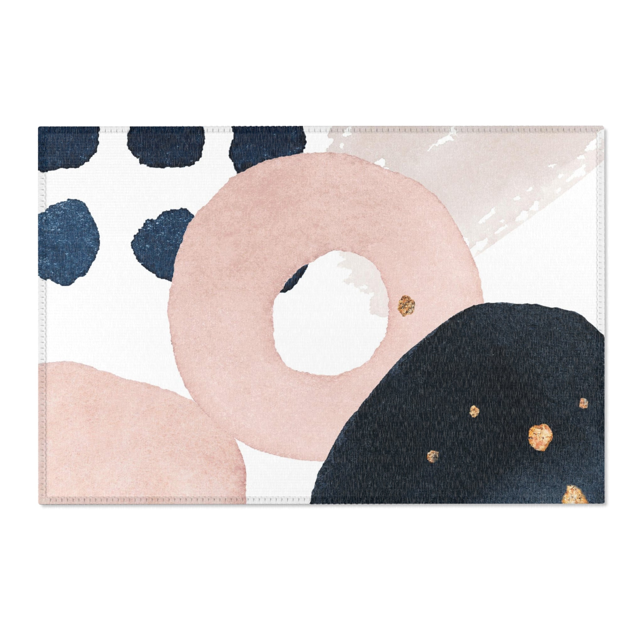 Abstract Boho Area Rug | Navy Blue, White Blush Pink Watercolor