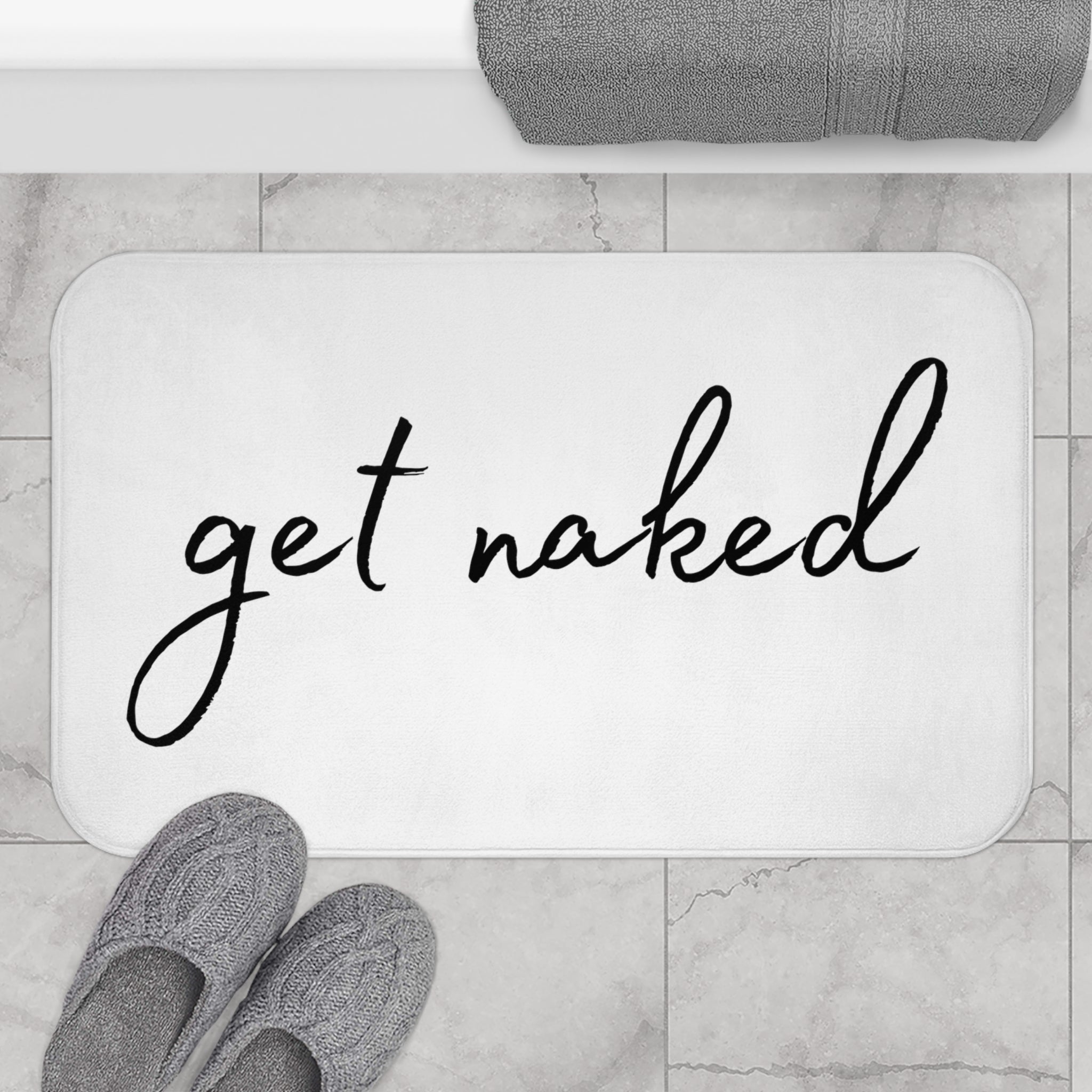 Get Naked Bath Mat | White Black Bathroom Rug