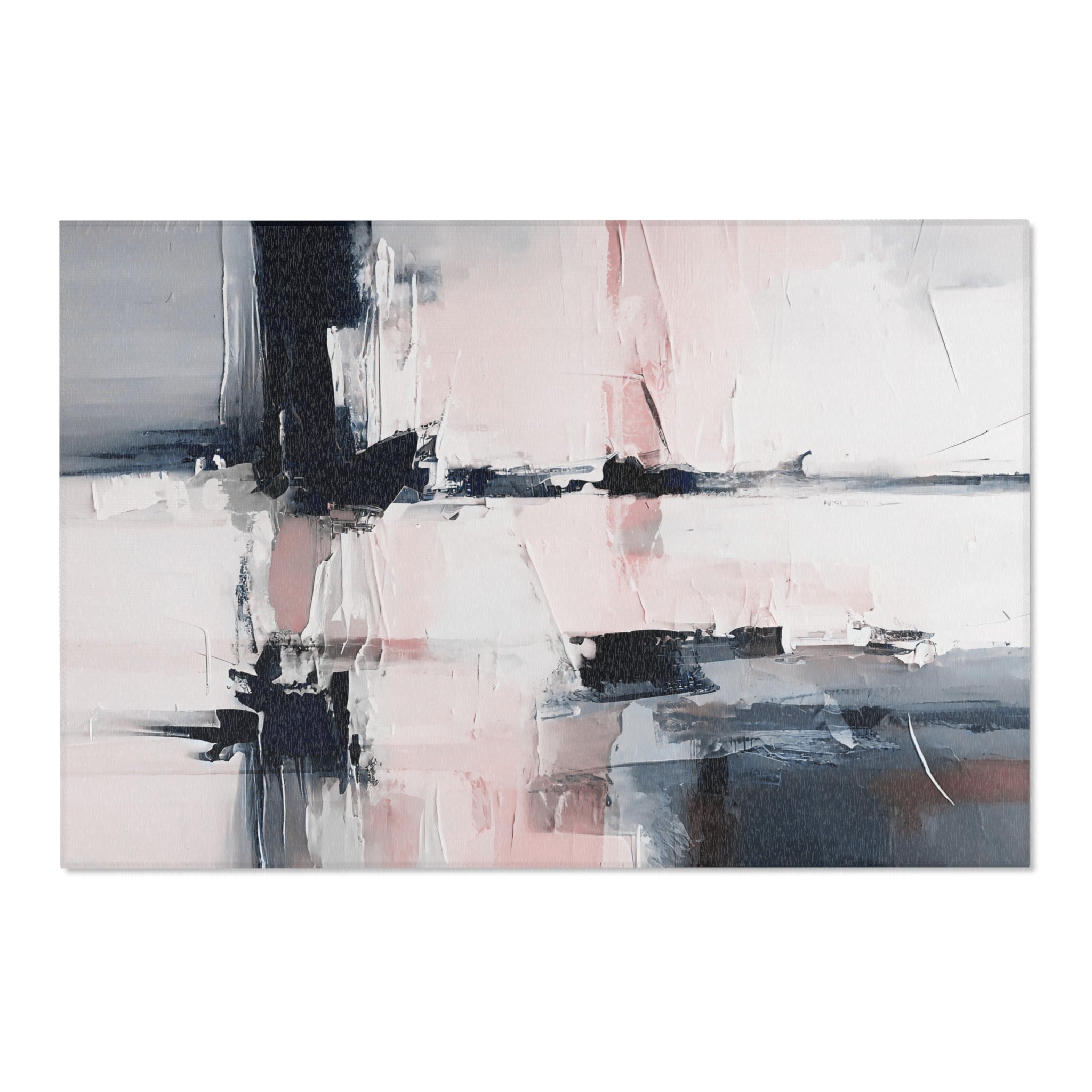 Rustic Abstract Area Rug | Black Grey, Blush Pink White