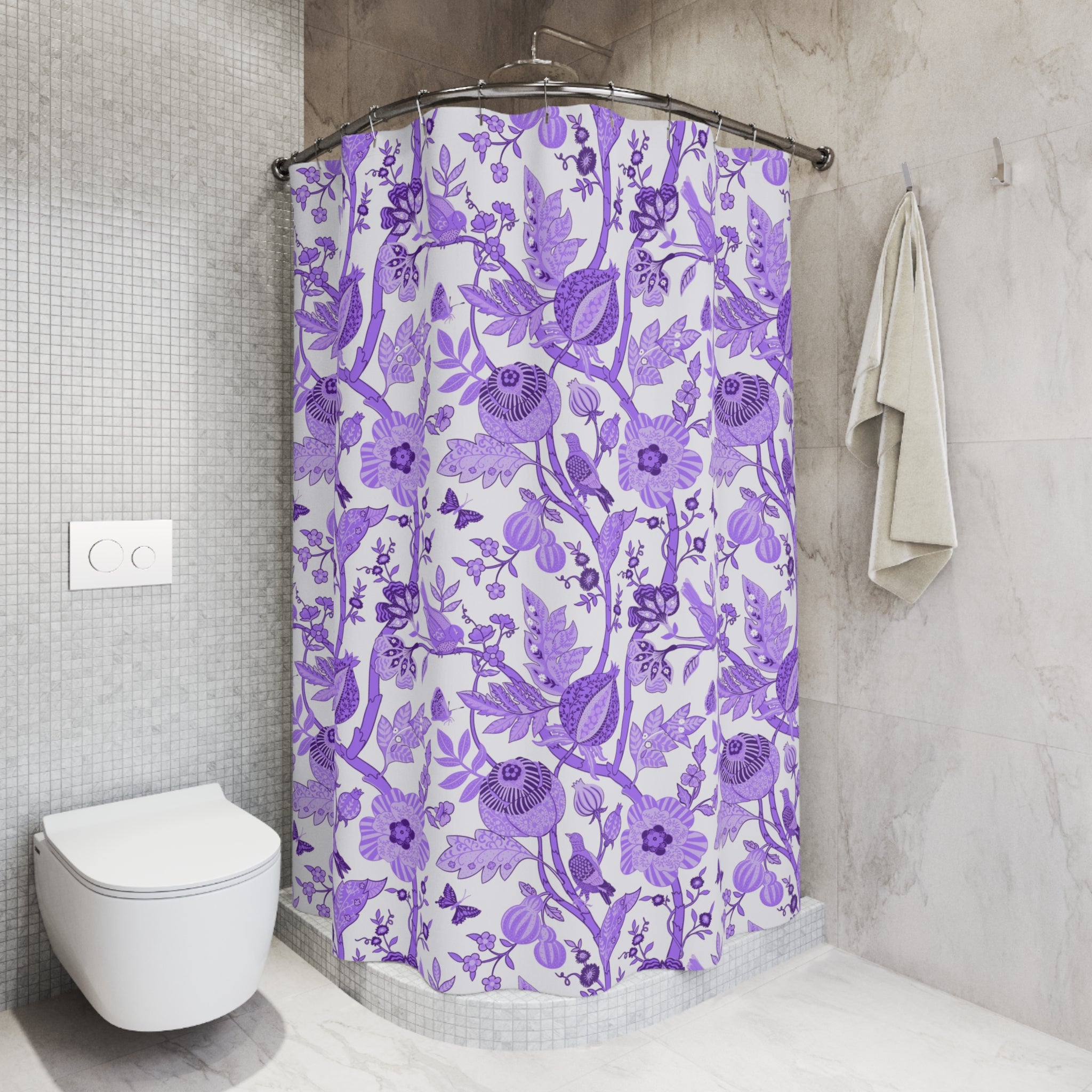 Floral Shower Curtain | Chinoiserie Lavender Purple White