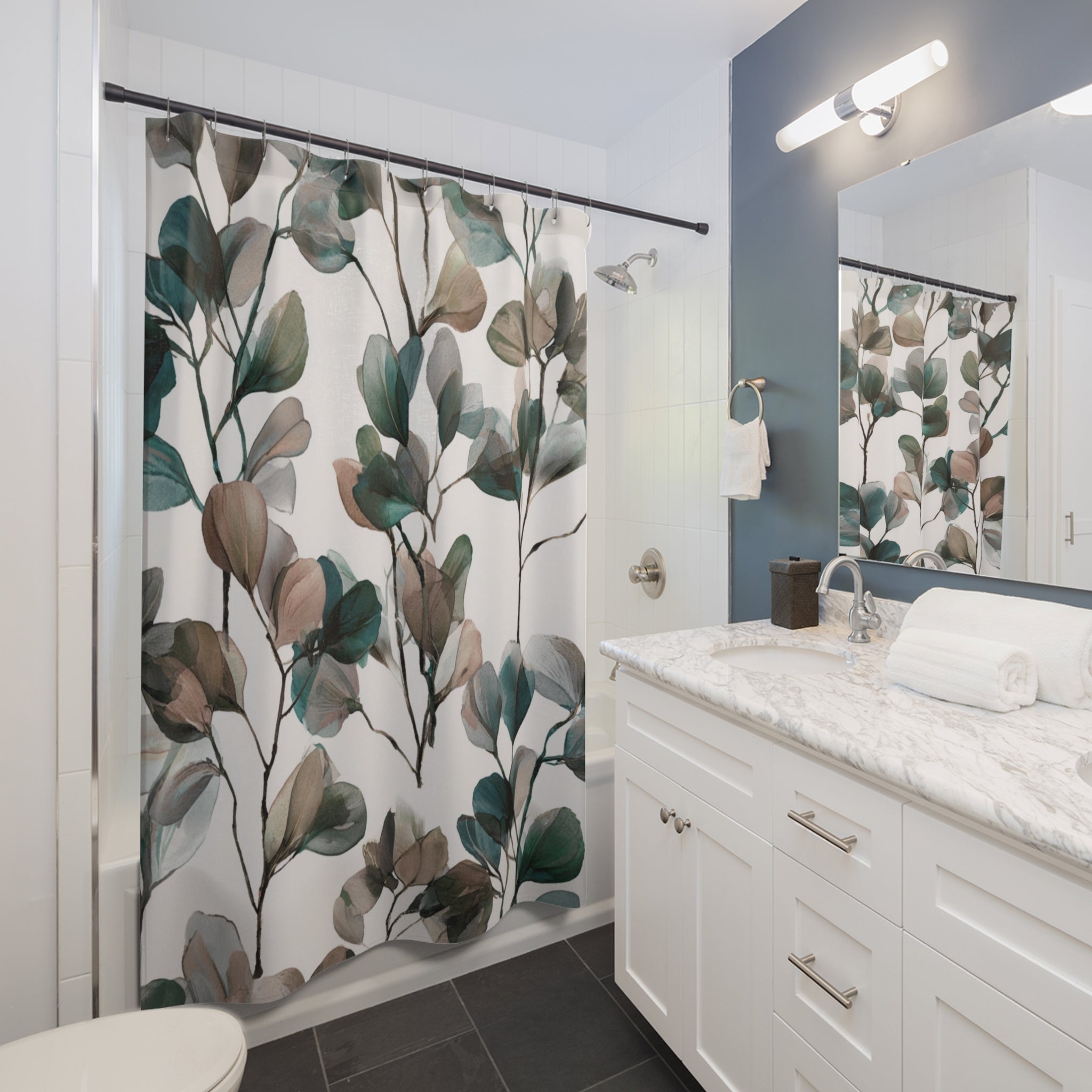 Floral Shower Curtain | Boho Abstract Beige Teal Green