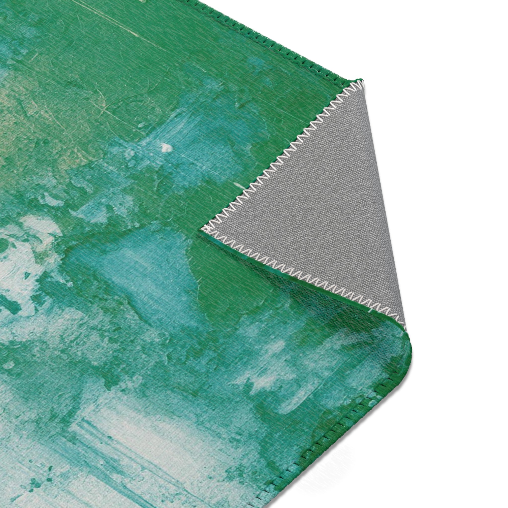 Abstract Boho Area Rug | Modern Emerald Green, Blush Pink, Muted Gold