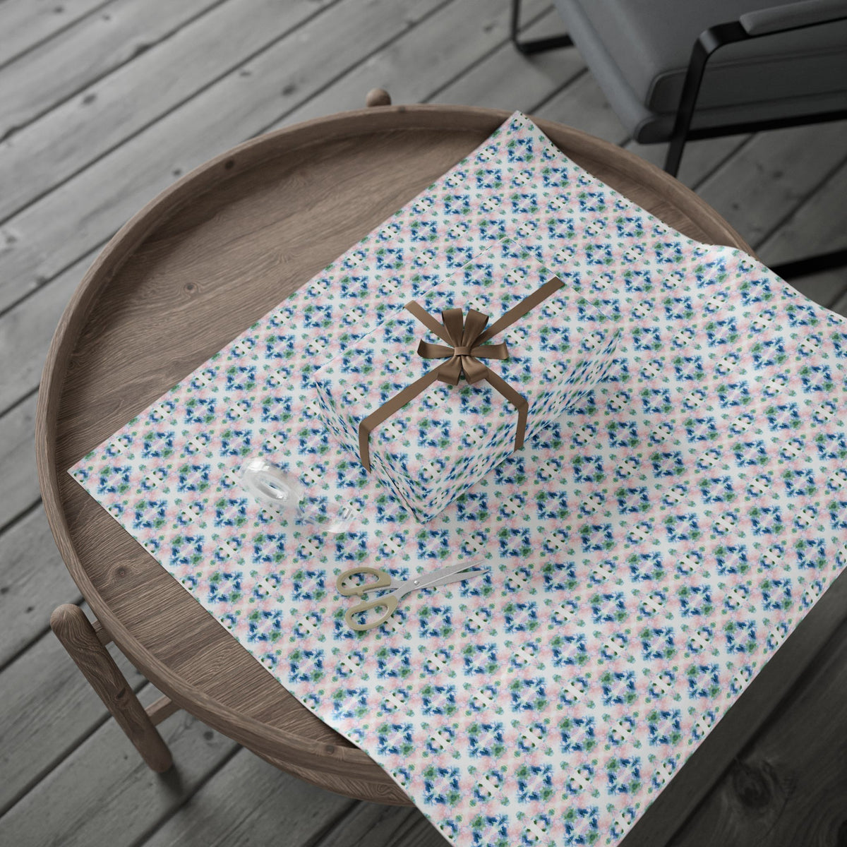 Blush Blue Green Watercolor Wrapping Paper, Mirrored Gift Wrap