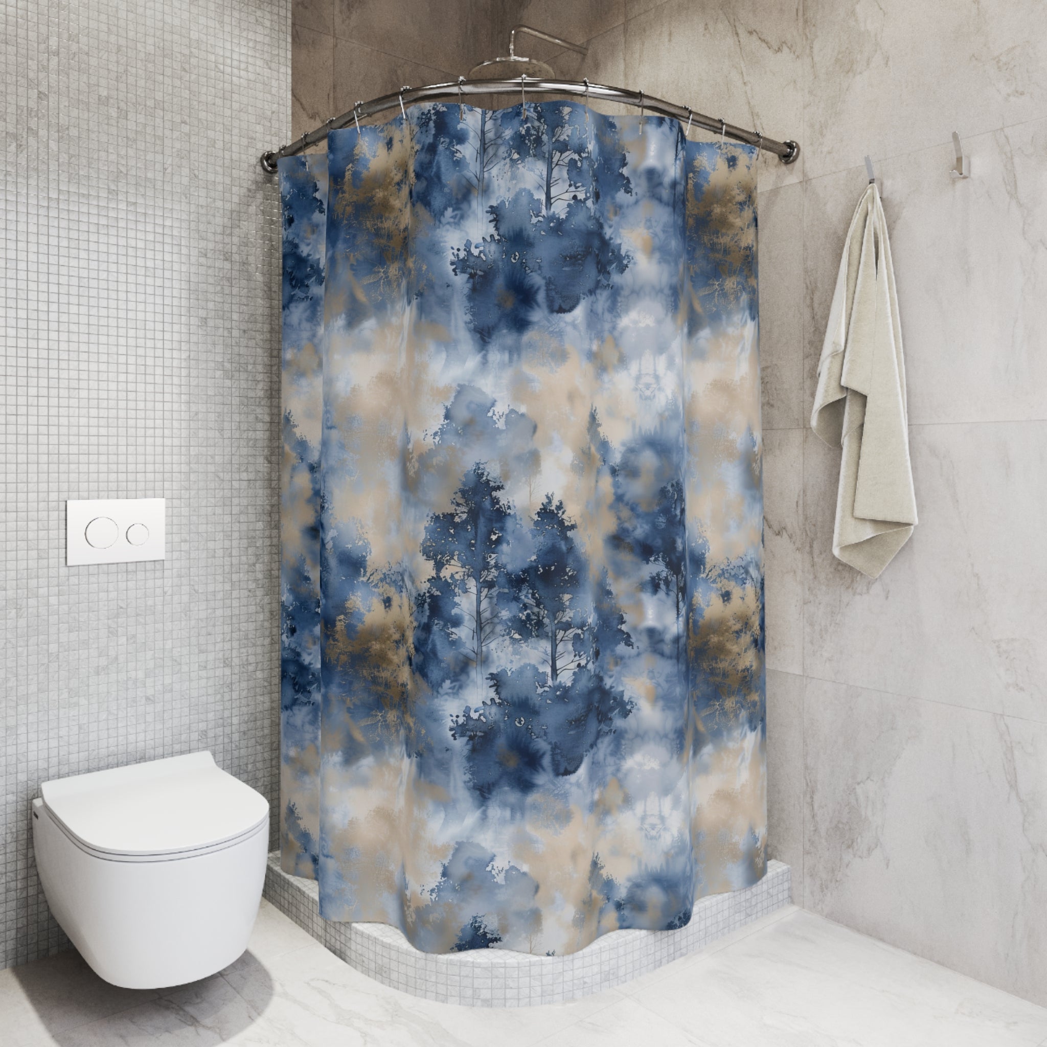 Abstract Shower Curtain | Blue Beige Nature Watercolor