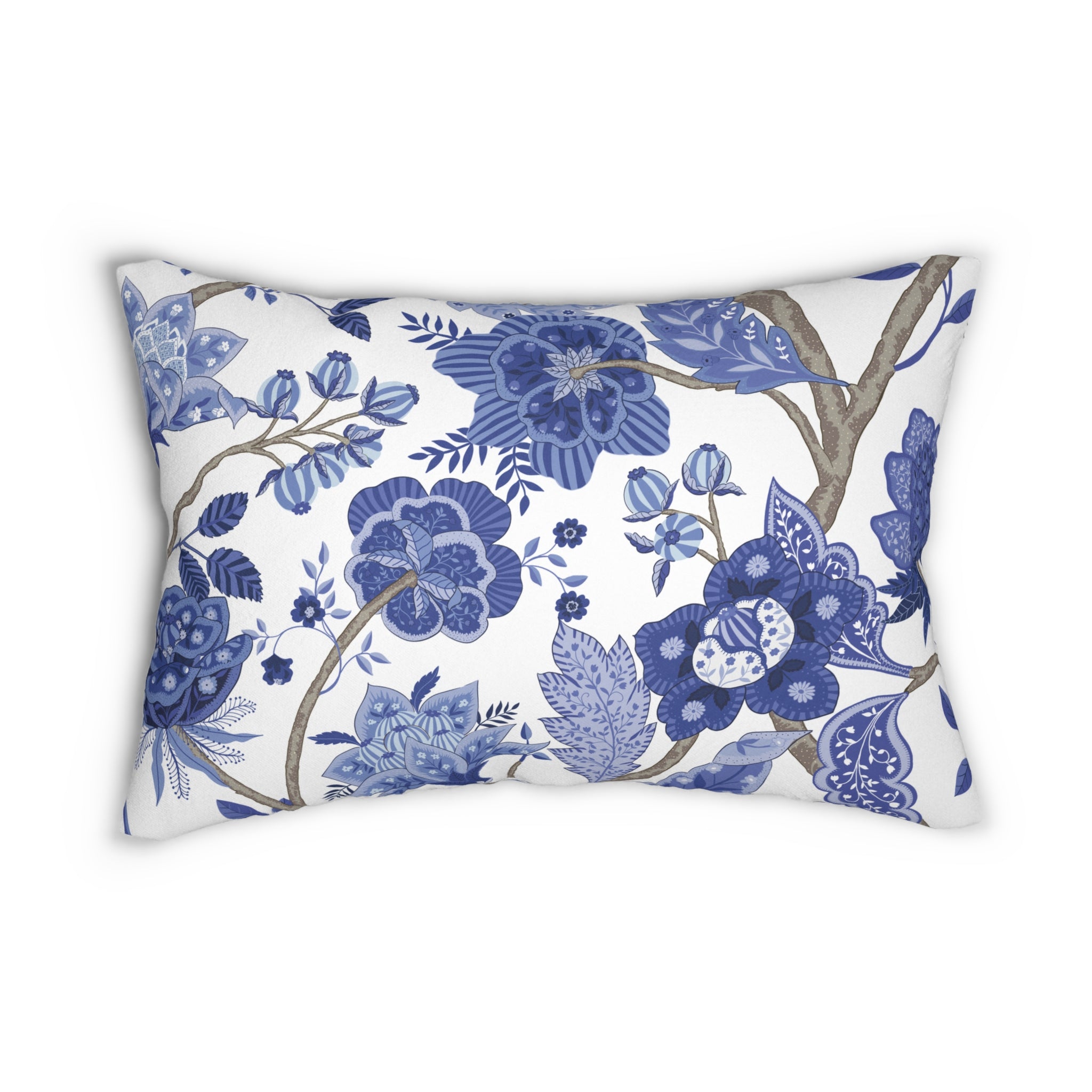 Abstract Boho Lumbar Pillow | Blue White Vintage Floral