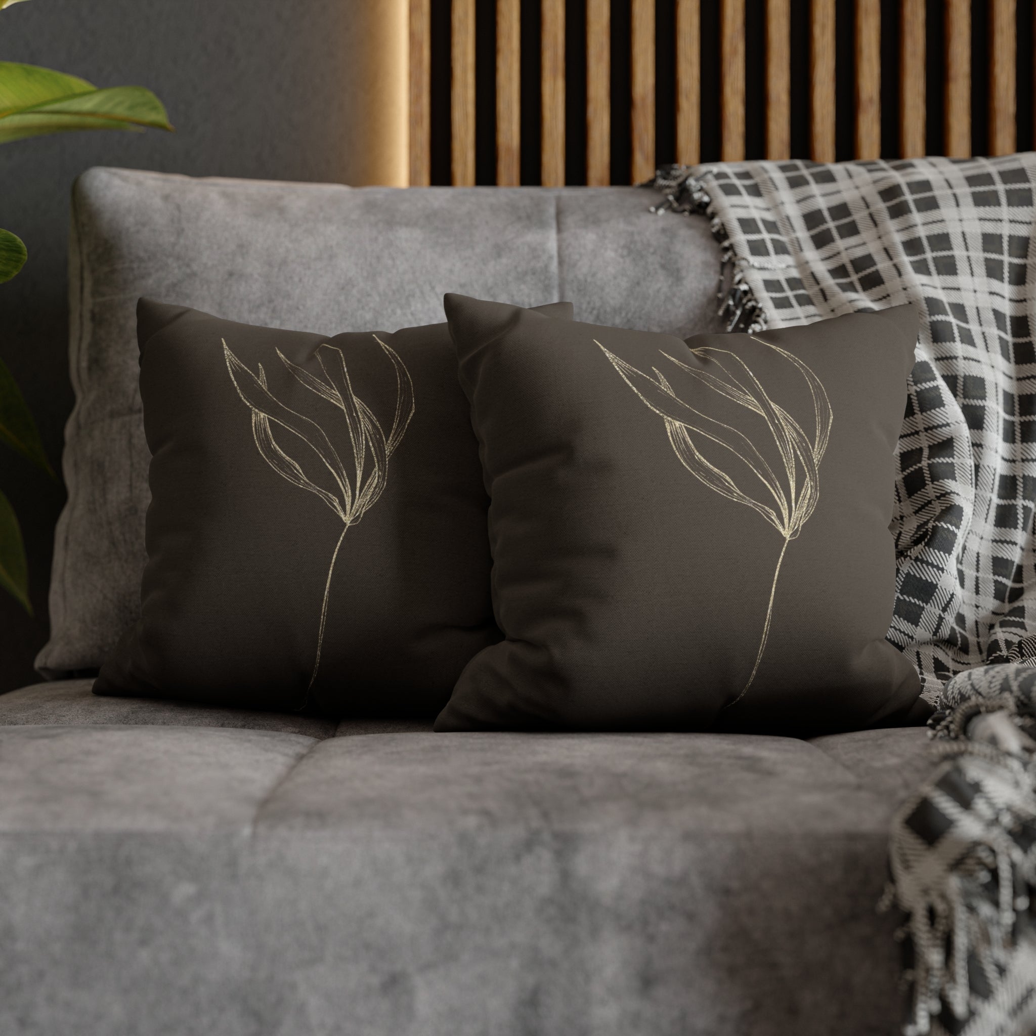 Floral Pillow Cover | Dark Brown Beige, Minimalist