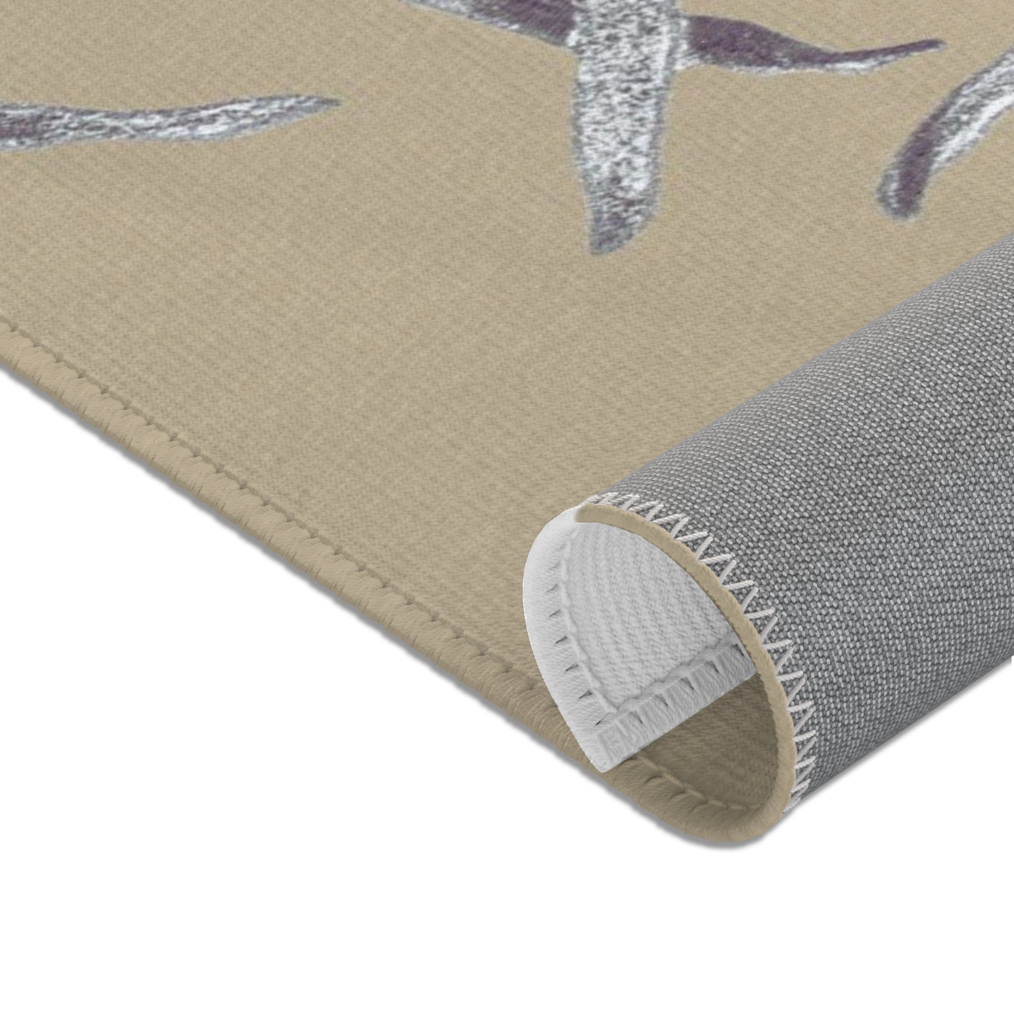 Abstract Boho Area Rug | Modern Organic, Beige Blue Grey leaf