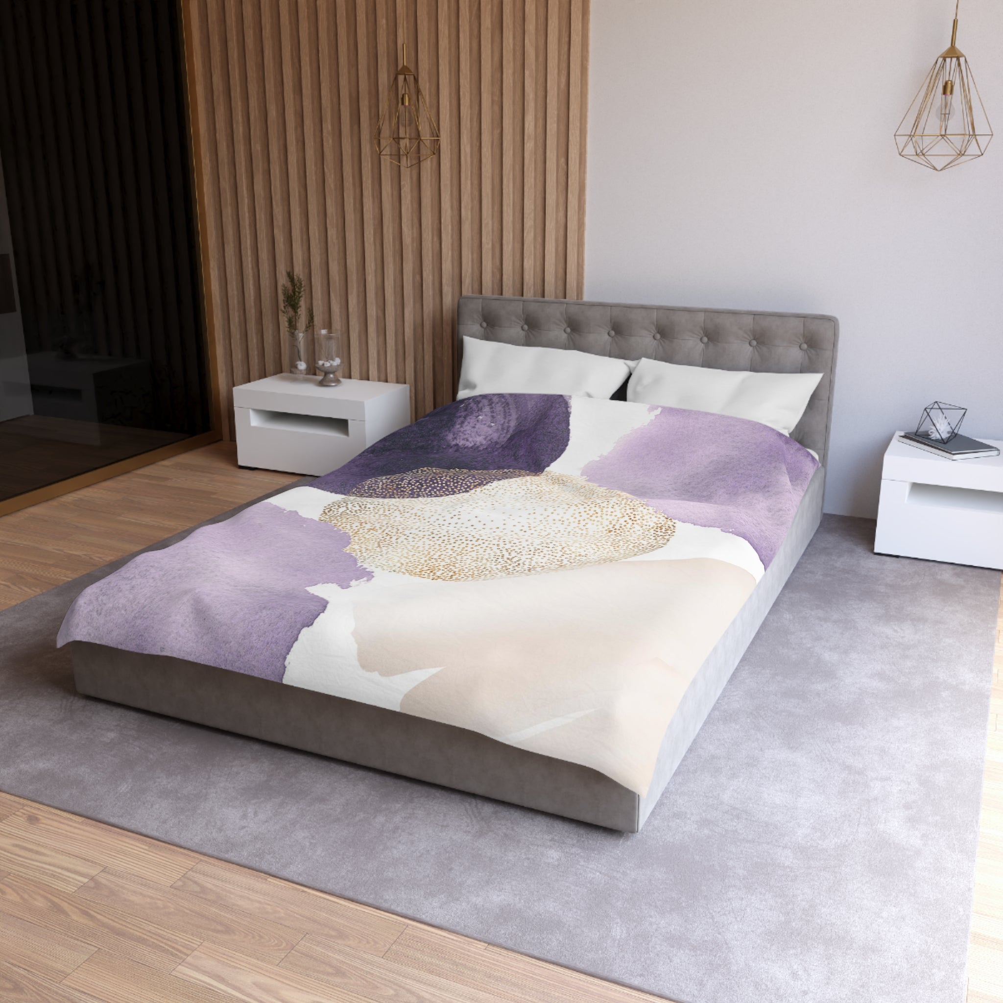 Abstract Duvet Cover | White Lavender Purple Lilac White Gold | Bedroom Decor