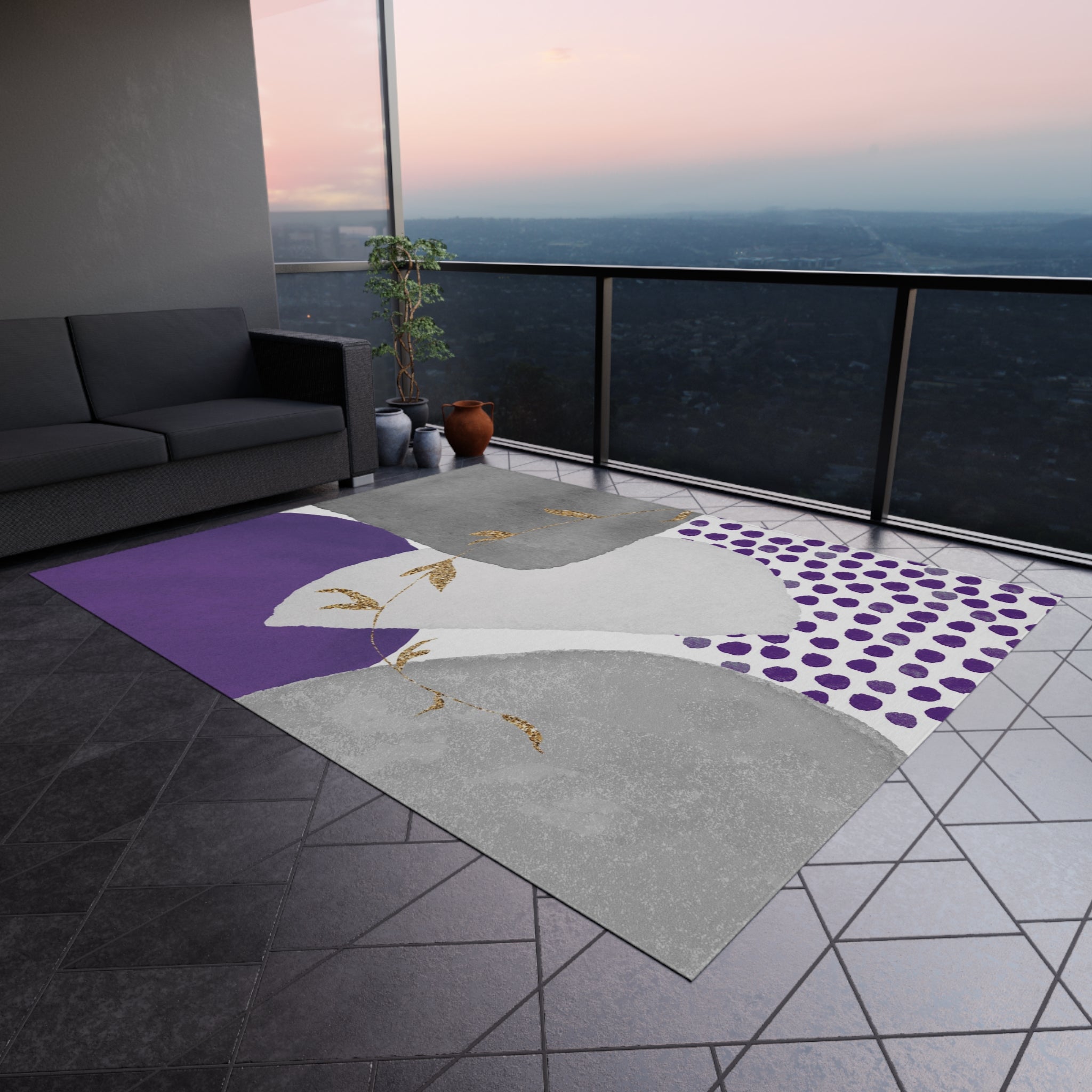 Abstract Outdoor Rug | Grey Lilac Lavender Purple | Minimalist, Stylish Patio, Porch Floor Mat