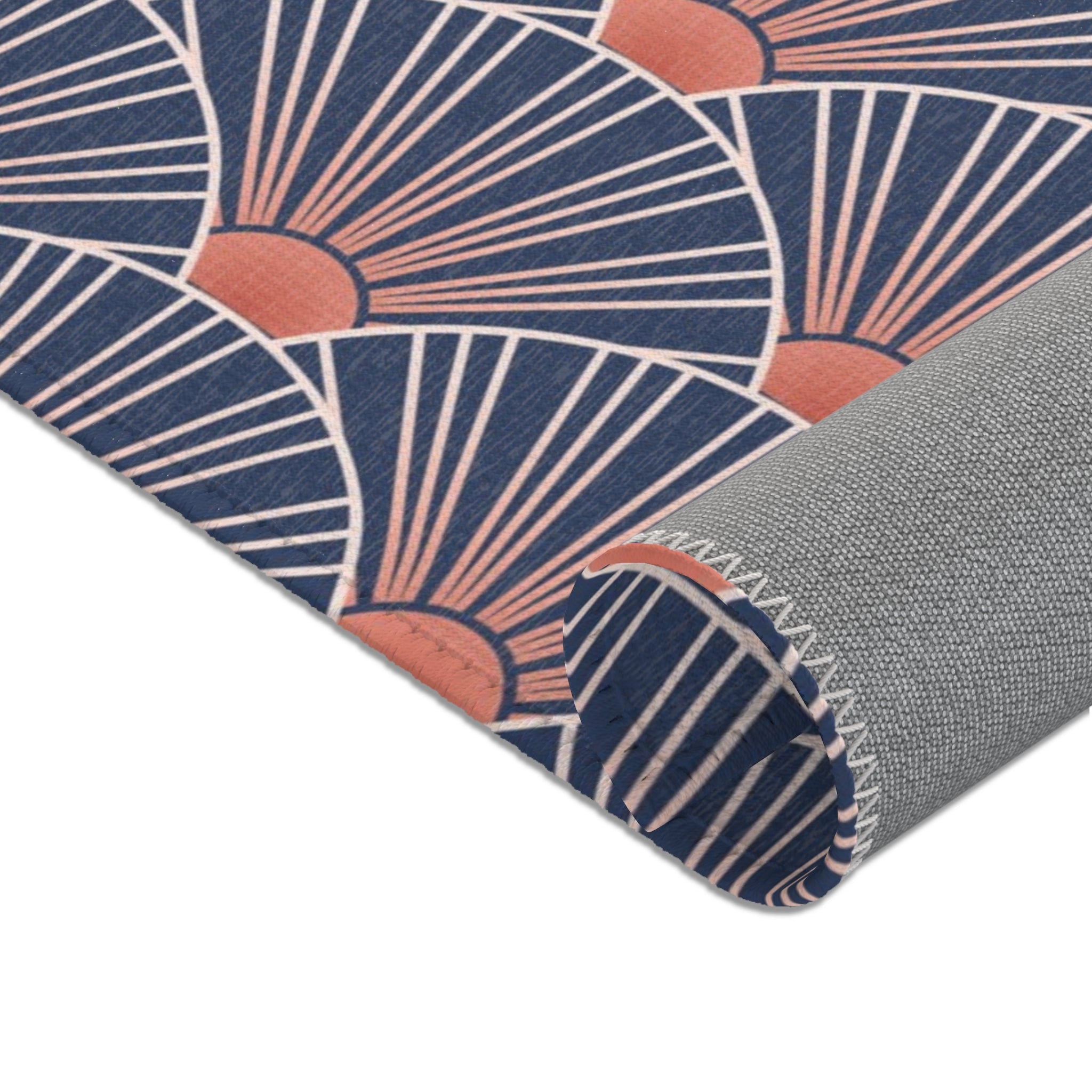 Retro Abstract Art Nouveau Area Rug | Blue Fan Rug