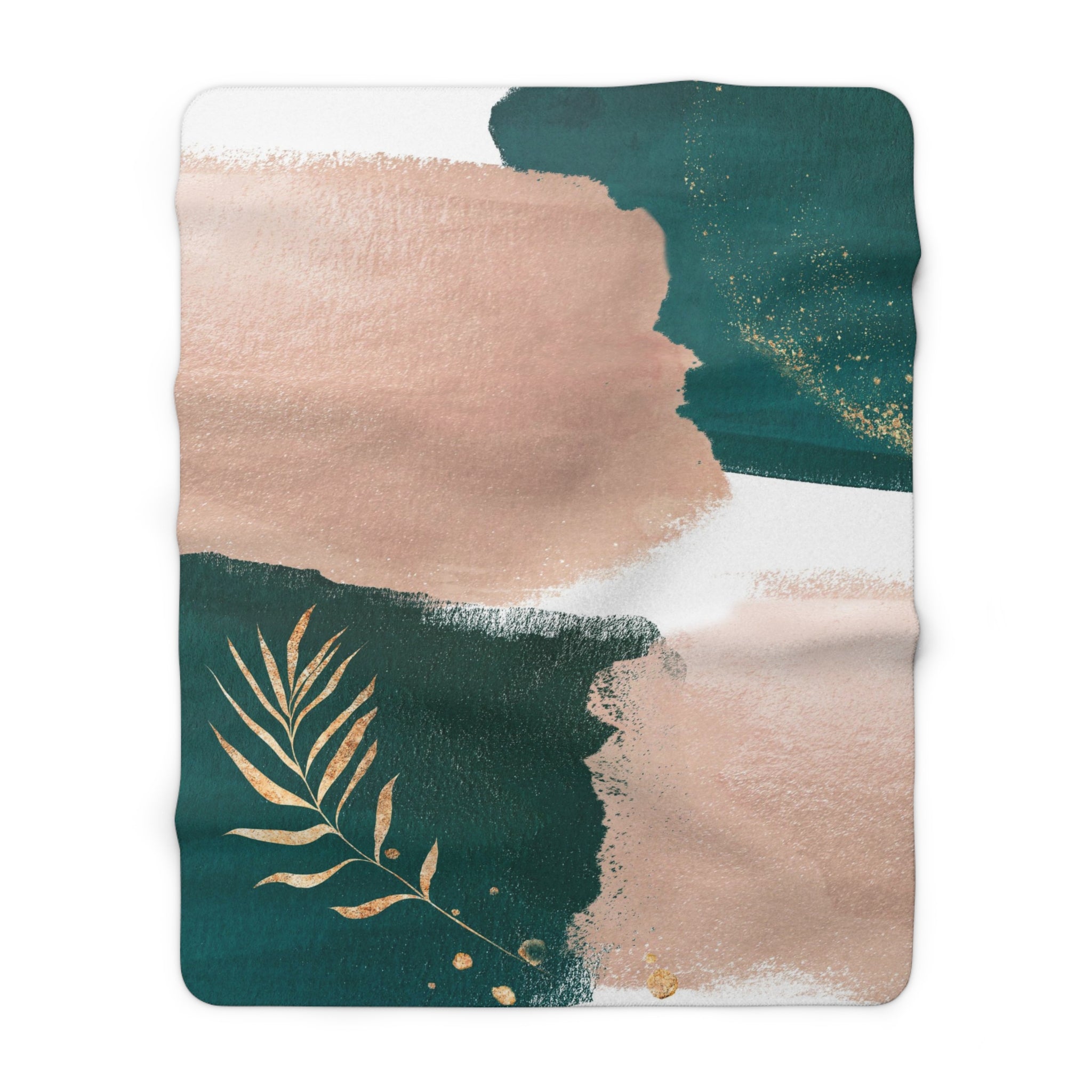 Abstract Boho Comfy Blanket | Green Gold Beige Floral