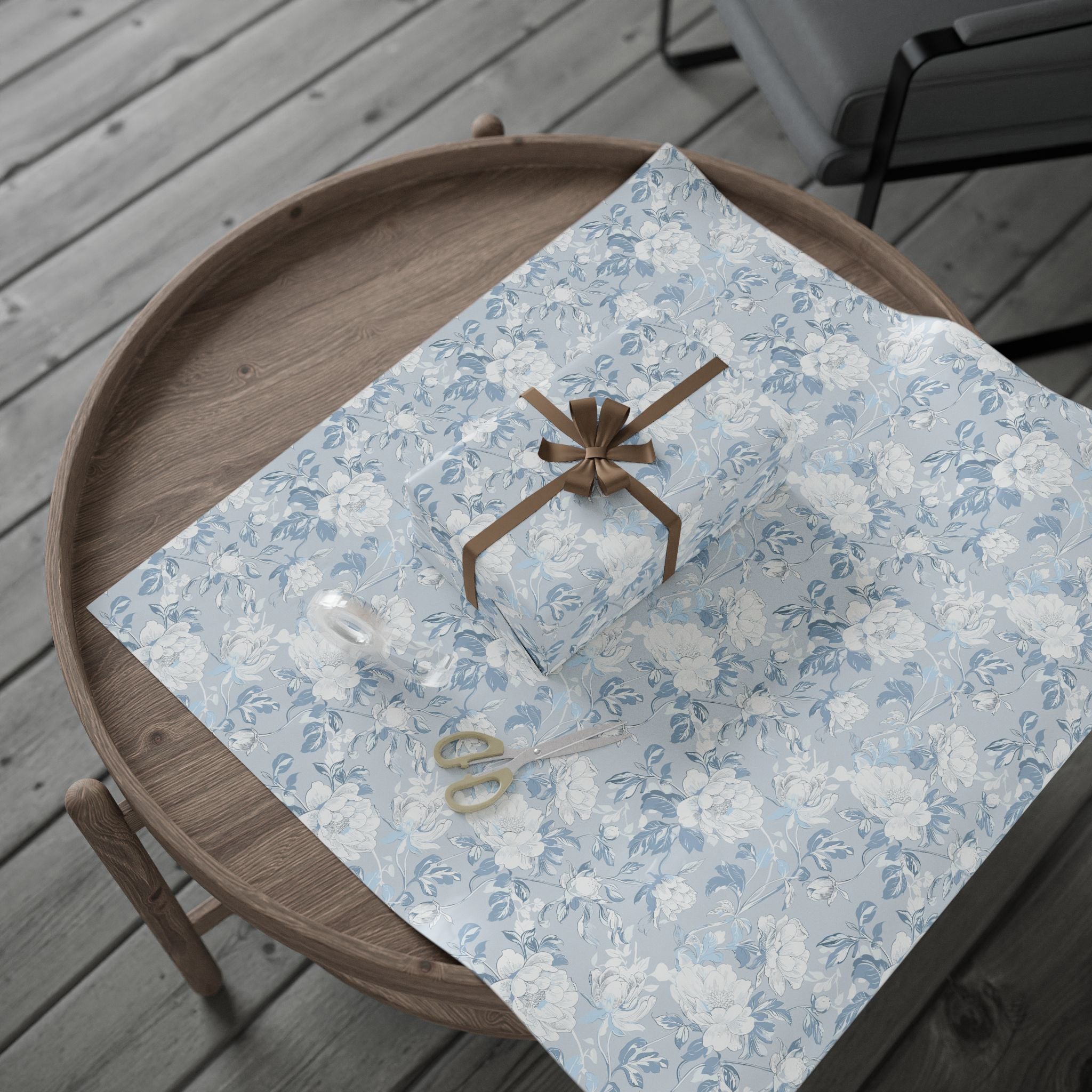 Floral Wrapping Papers, Light Blue Botanical Gift Wrapping for the Holidays, Birthdays