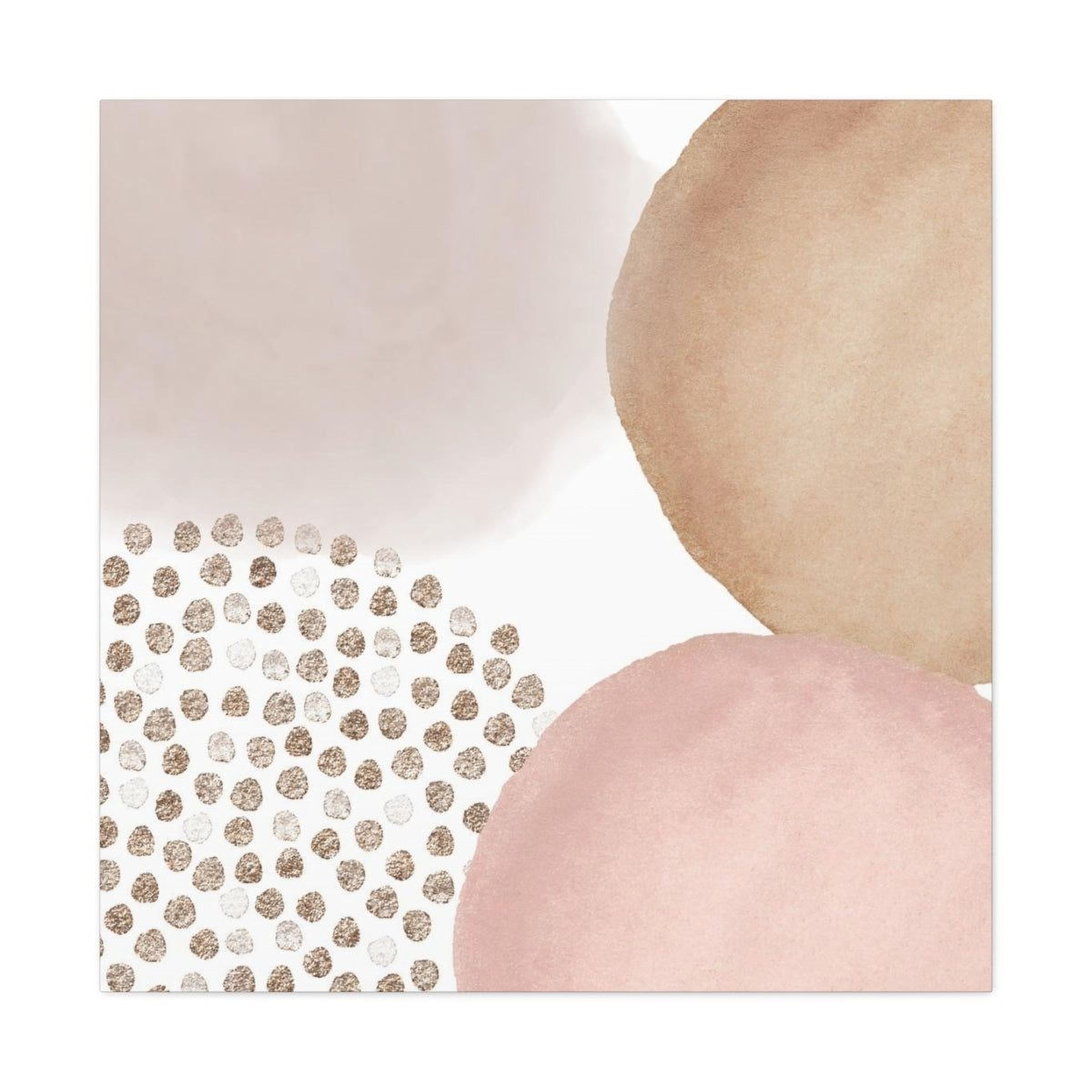 The image is a square with a combination of abstract shapes and dots in various shades of pink, beige, and brown.