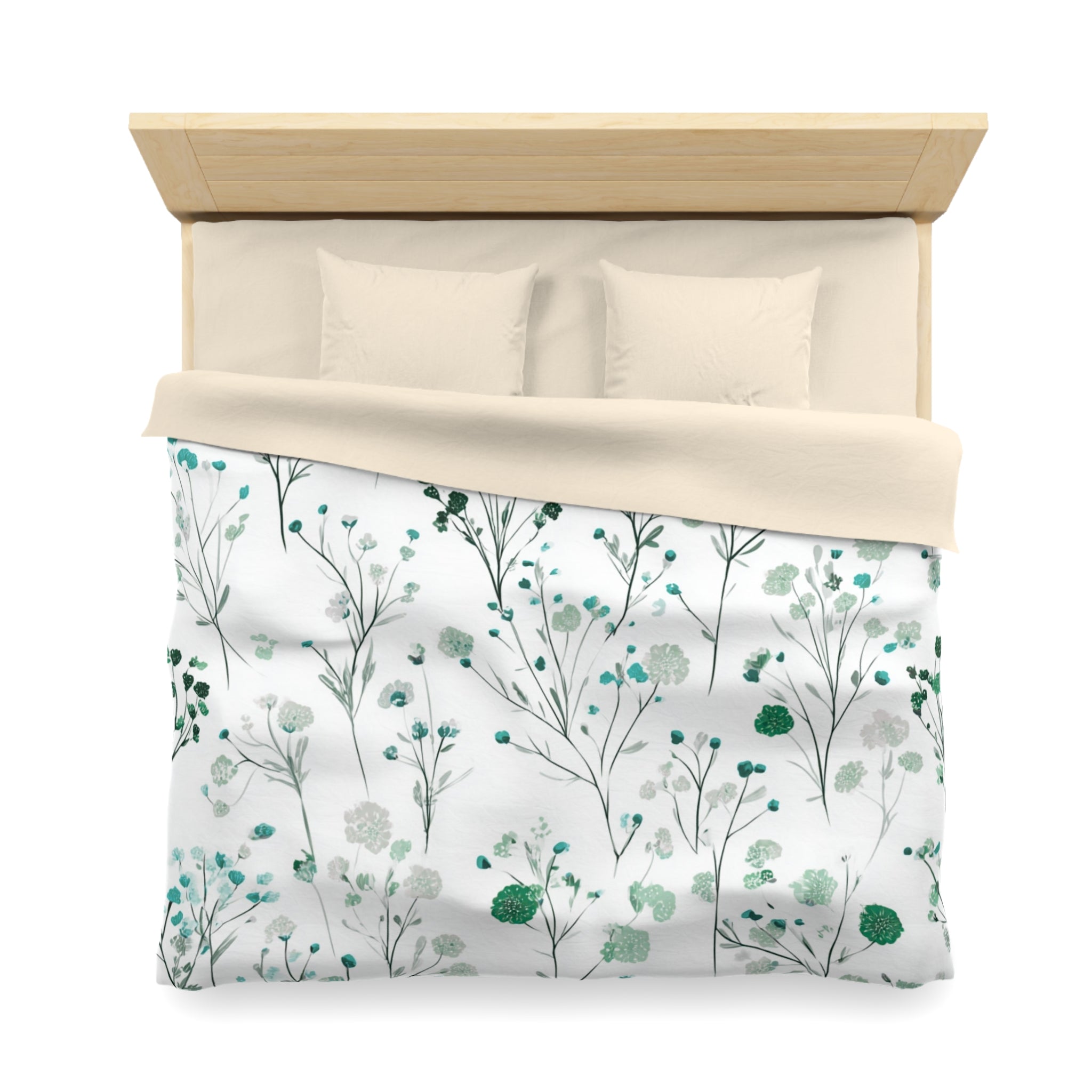 Floral Modern Duvet, Pillow Cover | White Green Bedroom Decor