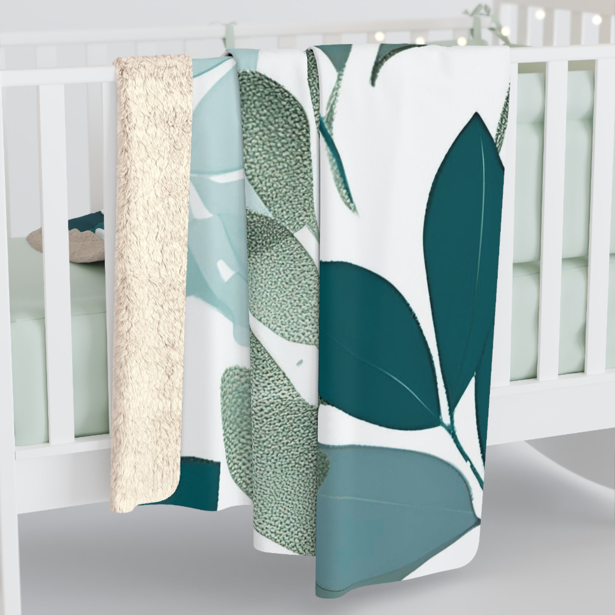 Floral Throw Blanket | Teal, Mint Sage Green Leaves