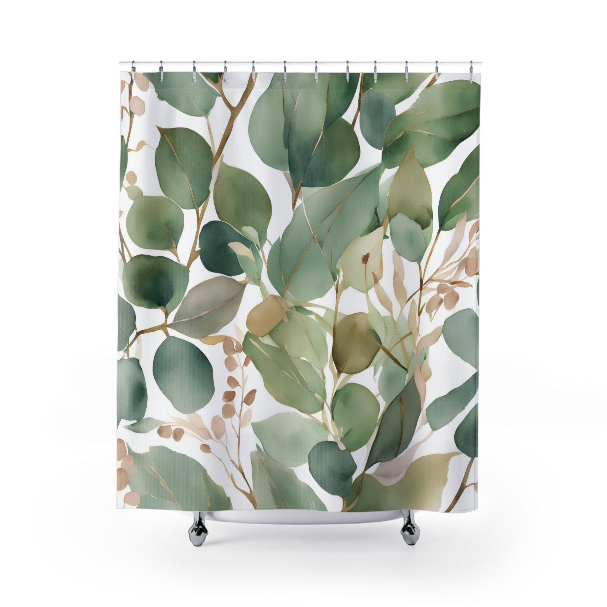 Floral Shower Curtain | Sage Green Blush White Leaves