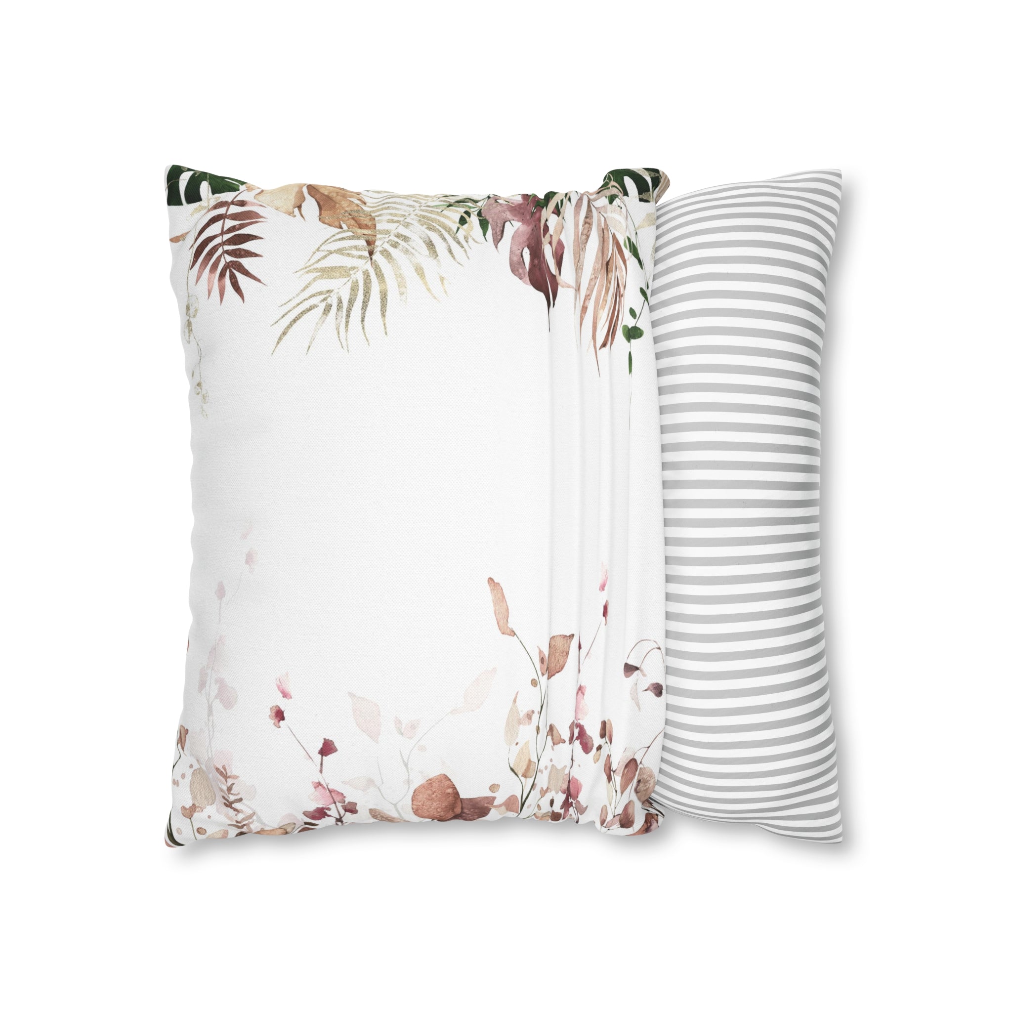 Floral Pillow Cover | White Beige Monstera Leaves