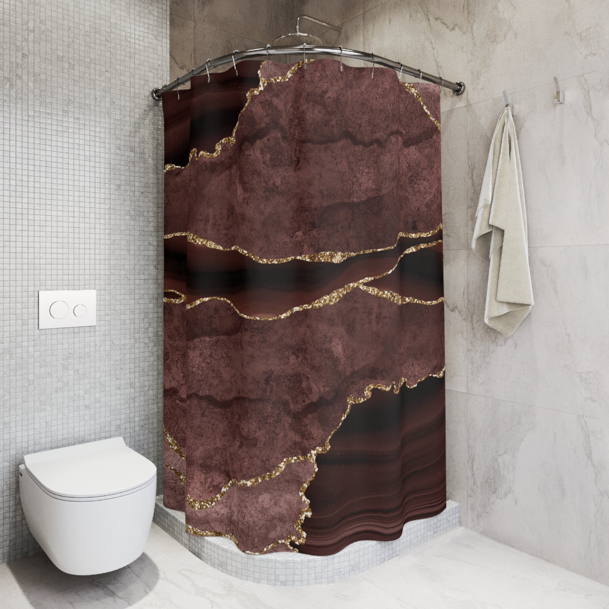 Retro Shower Curtain | Chestnut Brown Marble Print