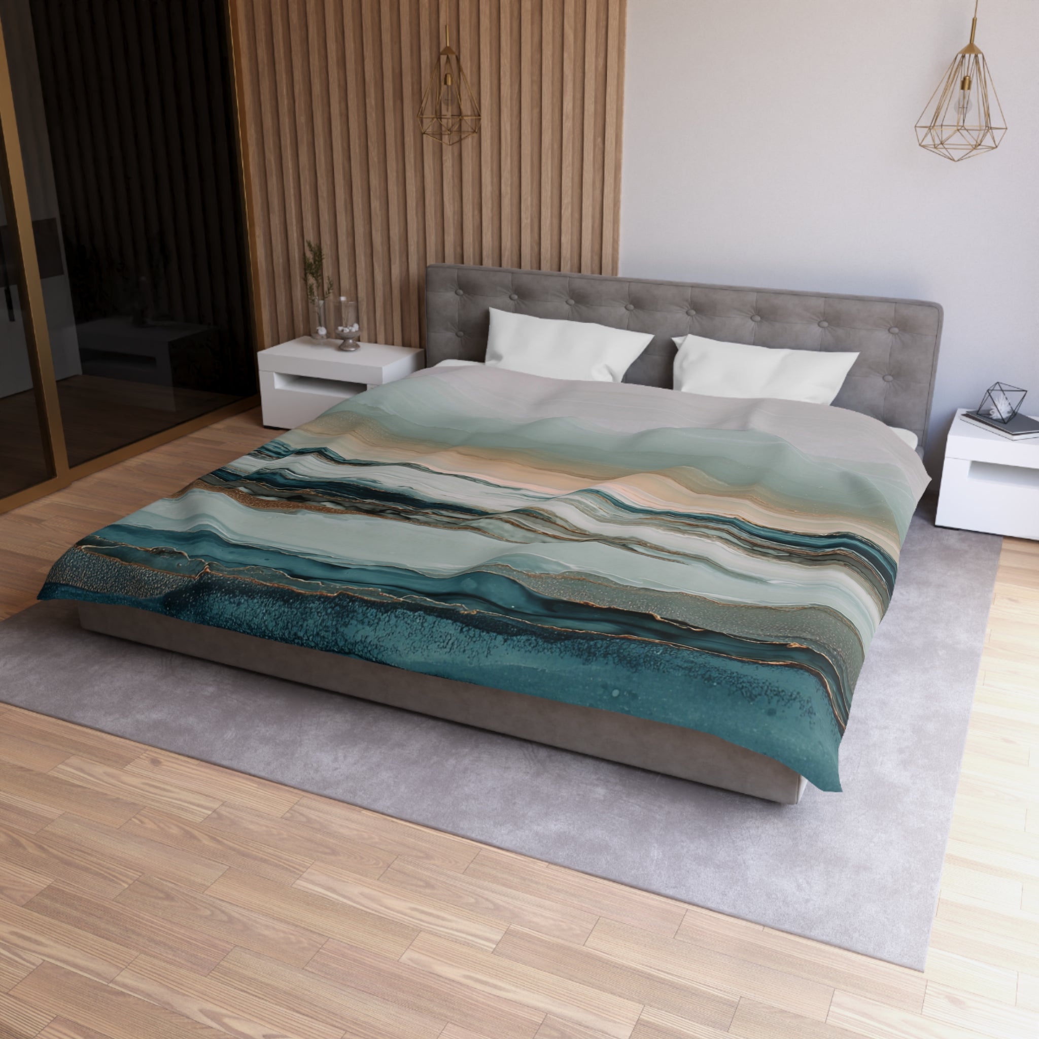 Modern Duvet, Pillow Cover | Blue Beige Bedroom Decor