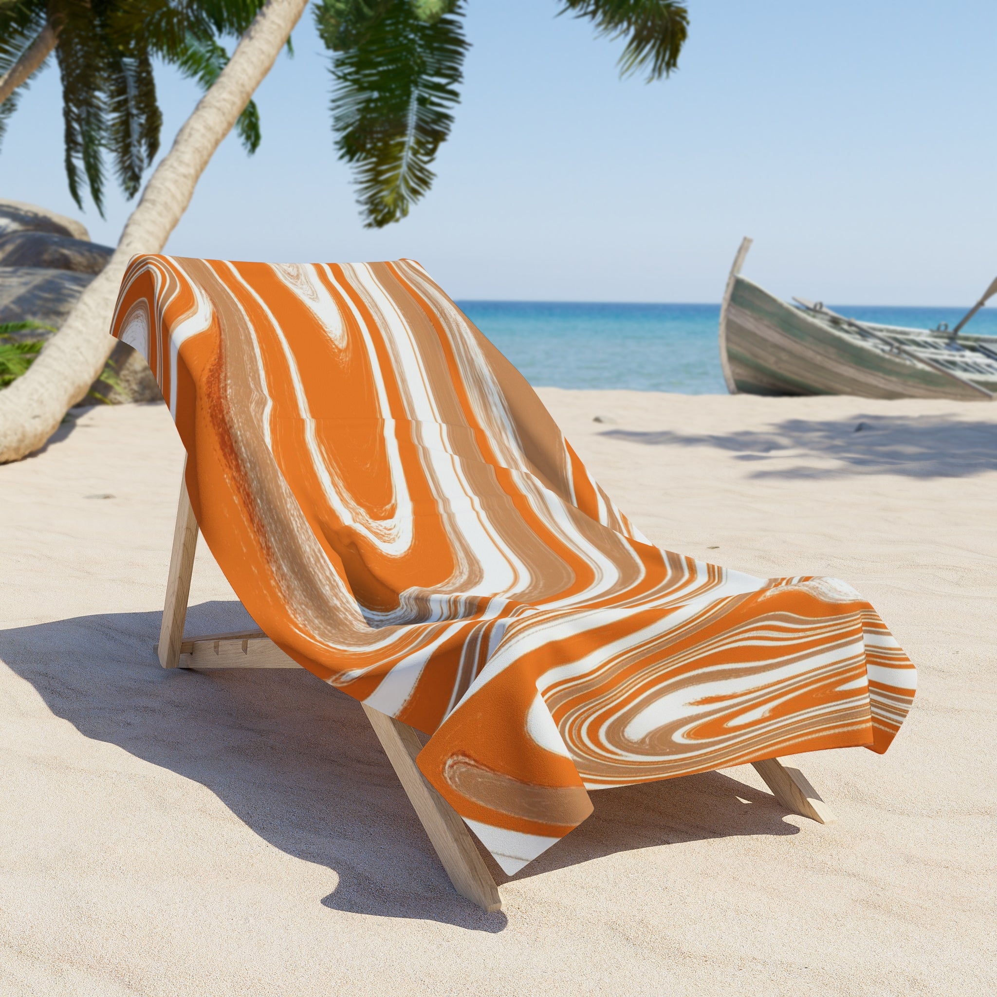 Retro Bath, Beach Towel | Orange Beige White Retro