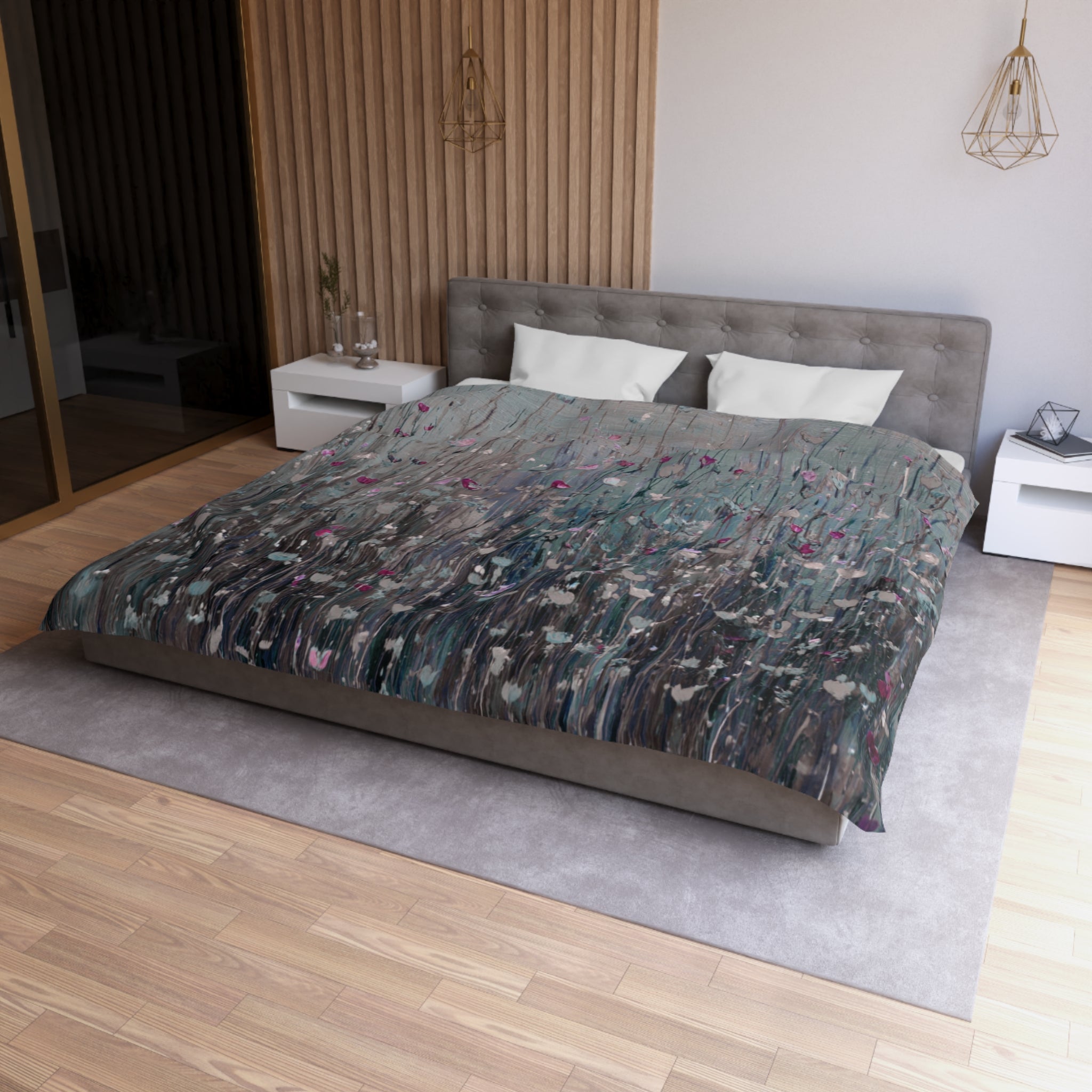 Floral Duvet, Pillow Cover | Grey Pink Bedroom Decor
