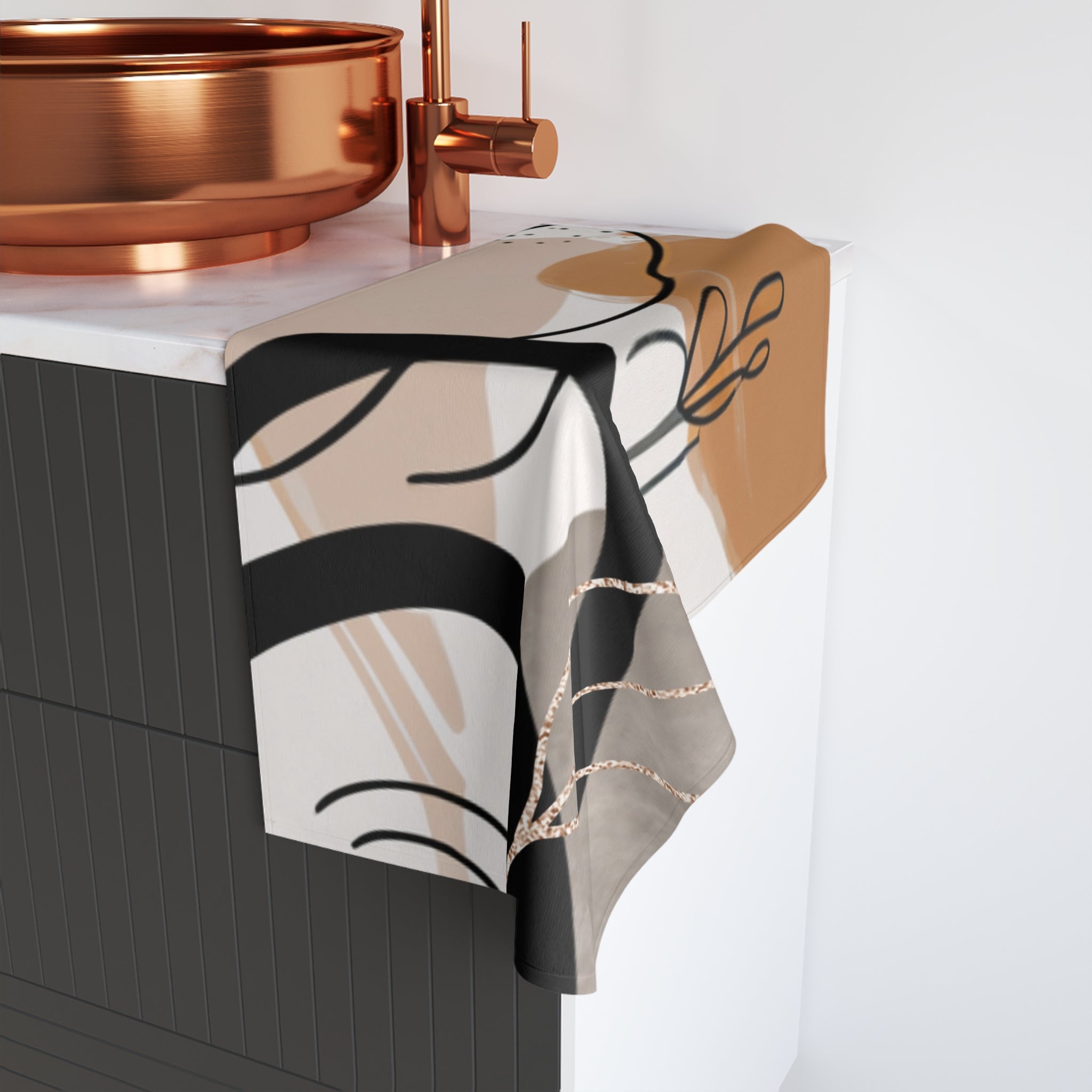Boho Kitchen, Bath Hand Towel | Bohemian Organic Rust Black