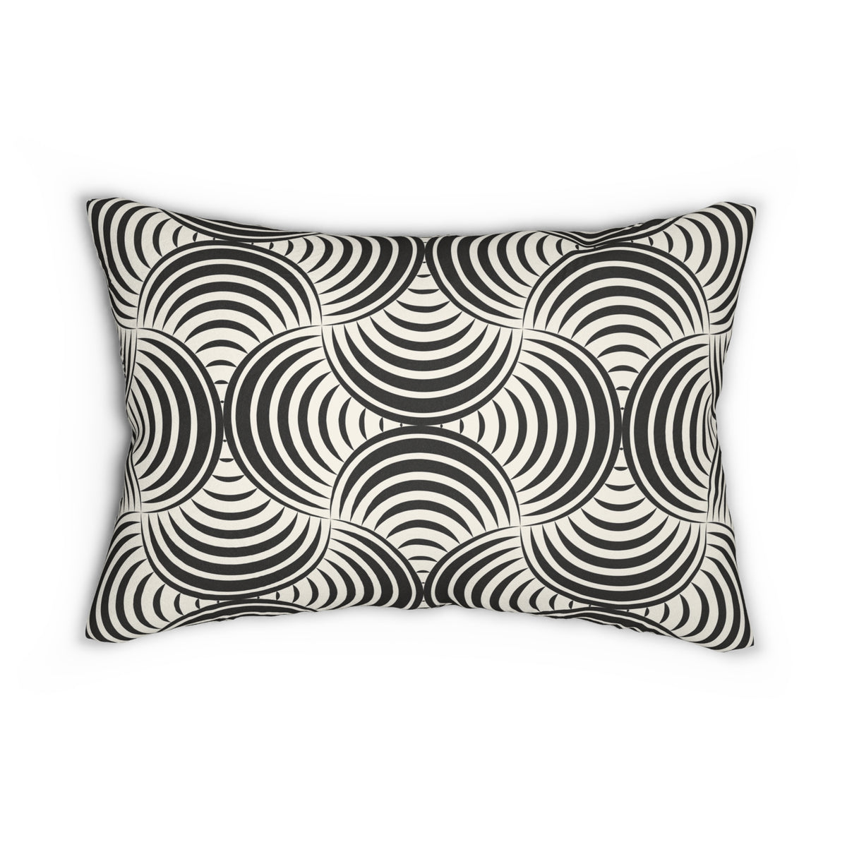 Black Cream Deco Circles Lumbar Pillow 14x20, Retro Accent Pillow