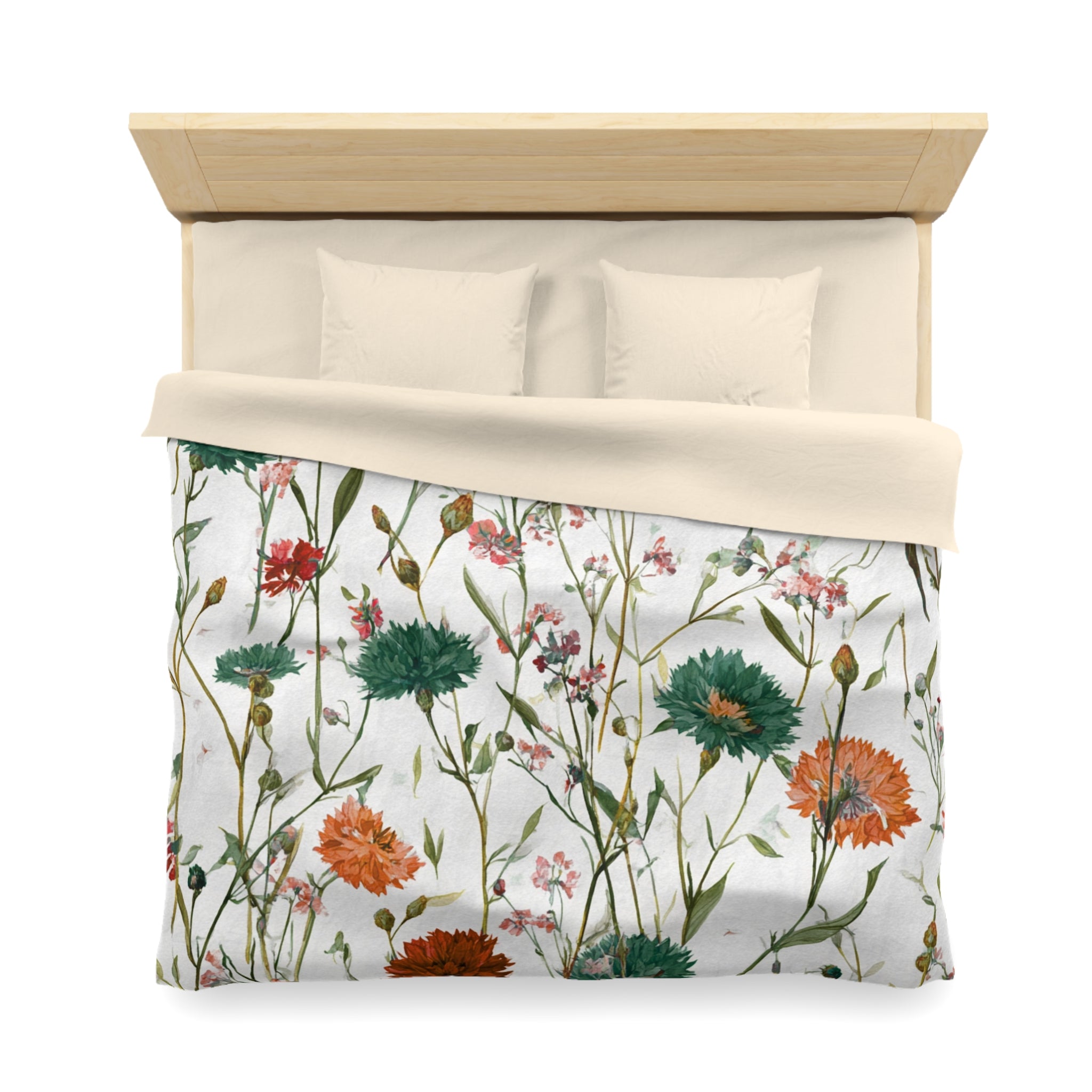 Floral Modern Duvet, Pillow Cover | White Orange Bedroom Decor
