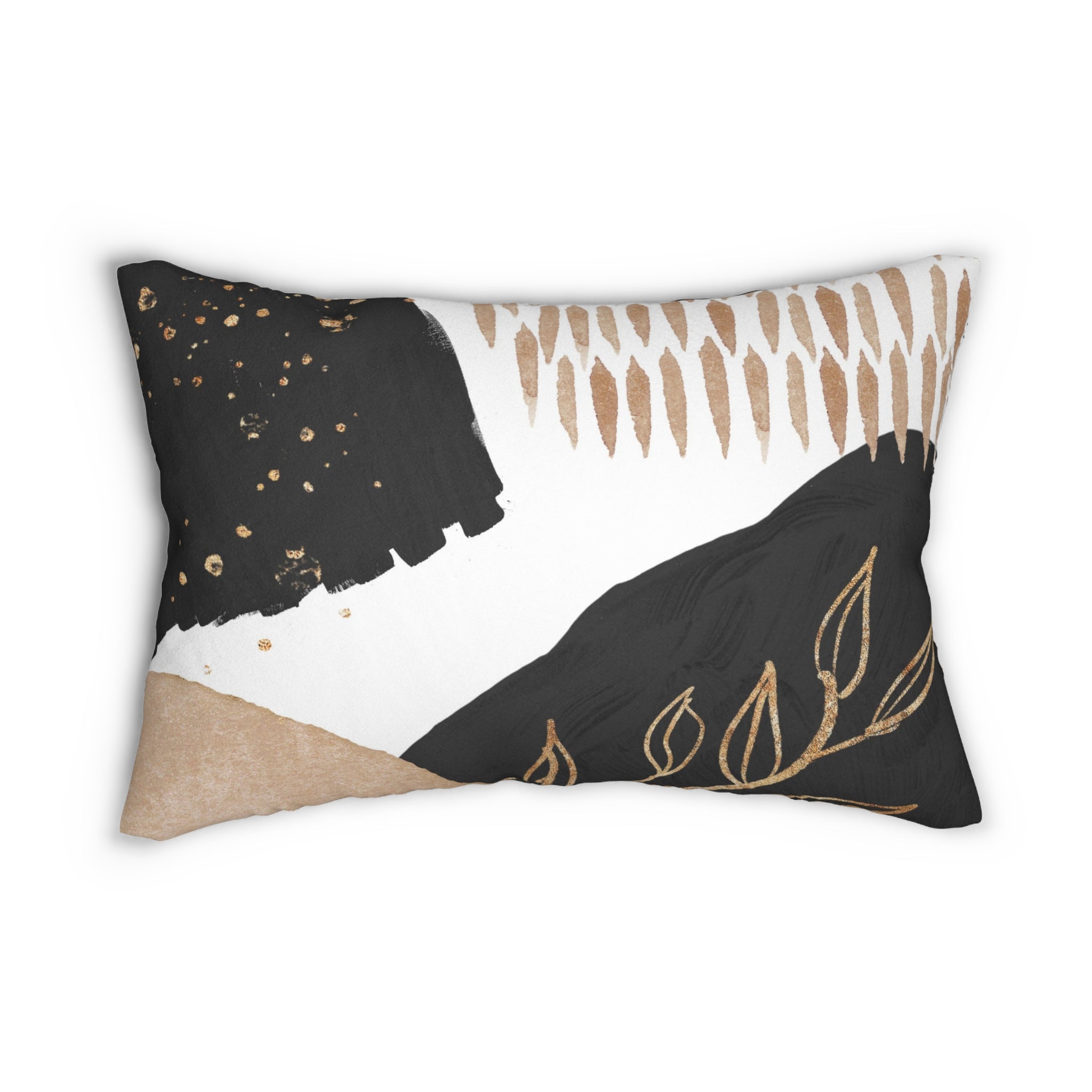 Black, white and beige abstract boho lumbar pillow