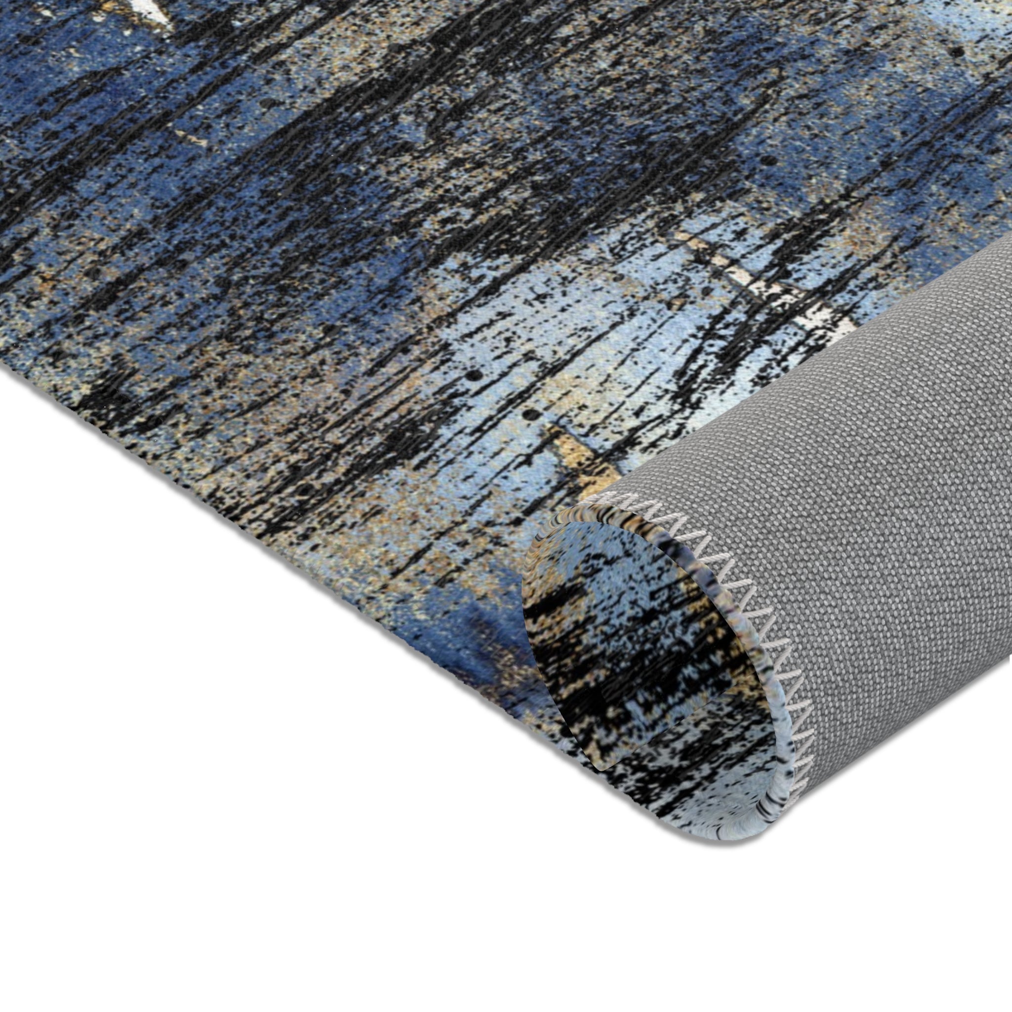 Abstract Area Rug | Rustic Blue Black Beige