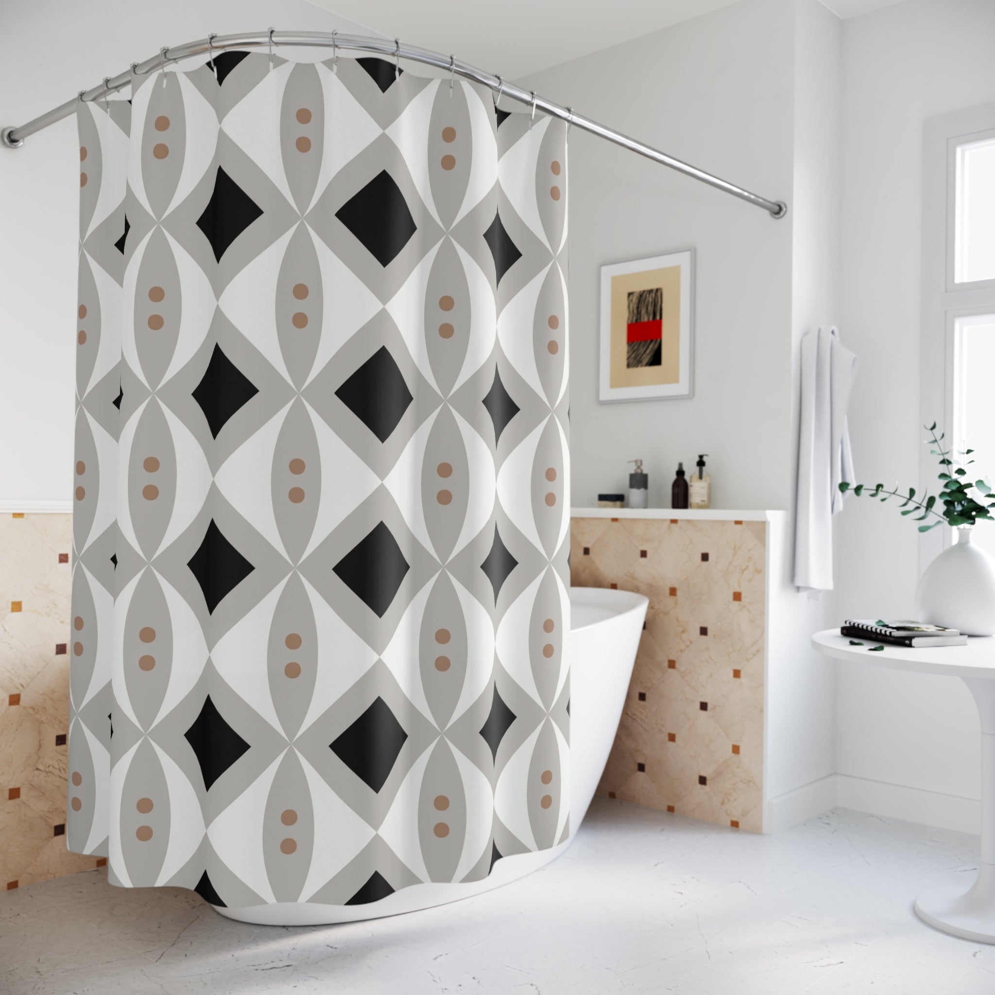 Minimalist Shower Curtain | Black White Grey Geometric Curtain