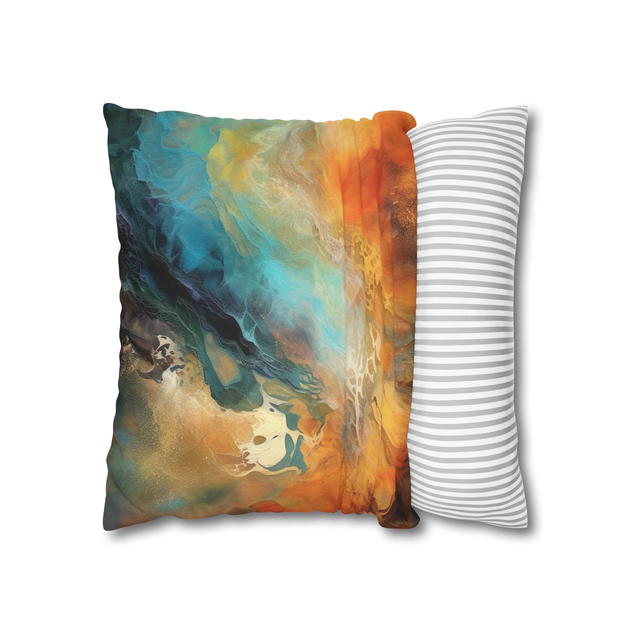 Abstract Pillow Cover | Burnt Orange, Navy Teal Blue