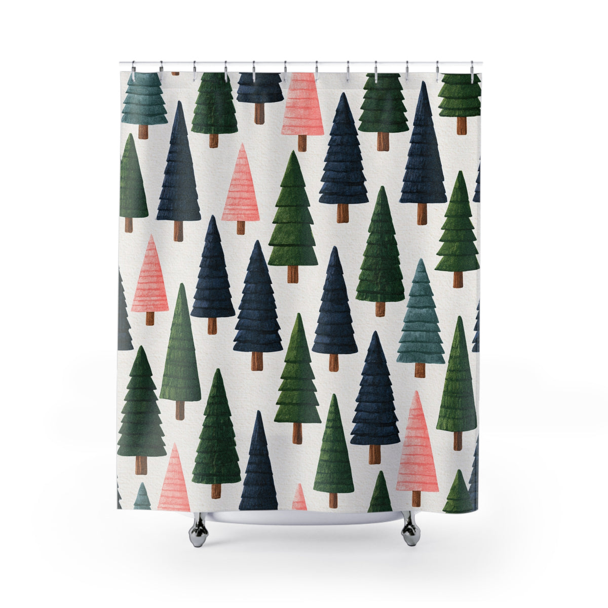Pink Navy Christmas Tree Shower Curtain, Bath Curtain 71x74
