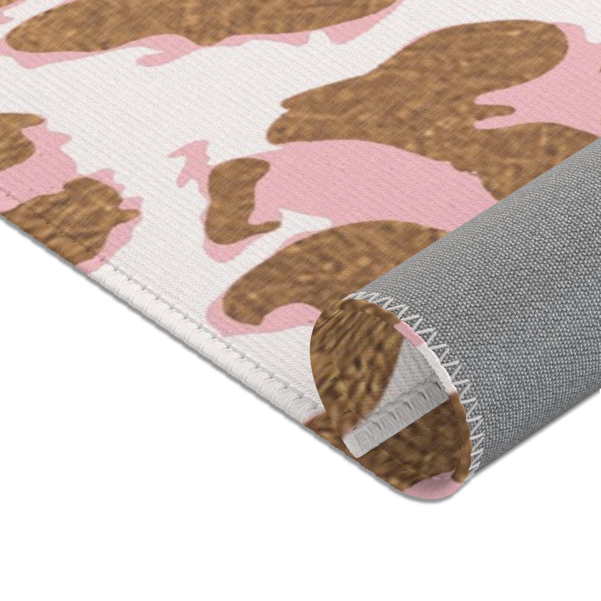 Boho Area Rug | Animal Skin Print, Pink White Brown