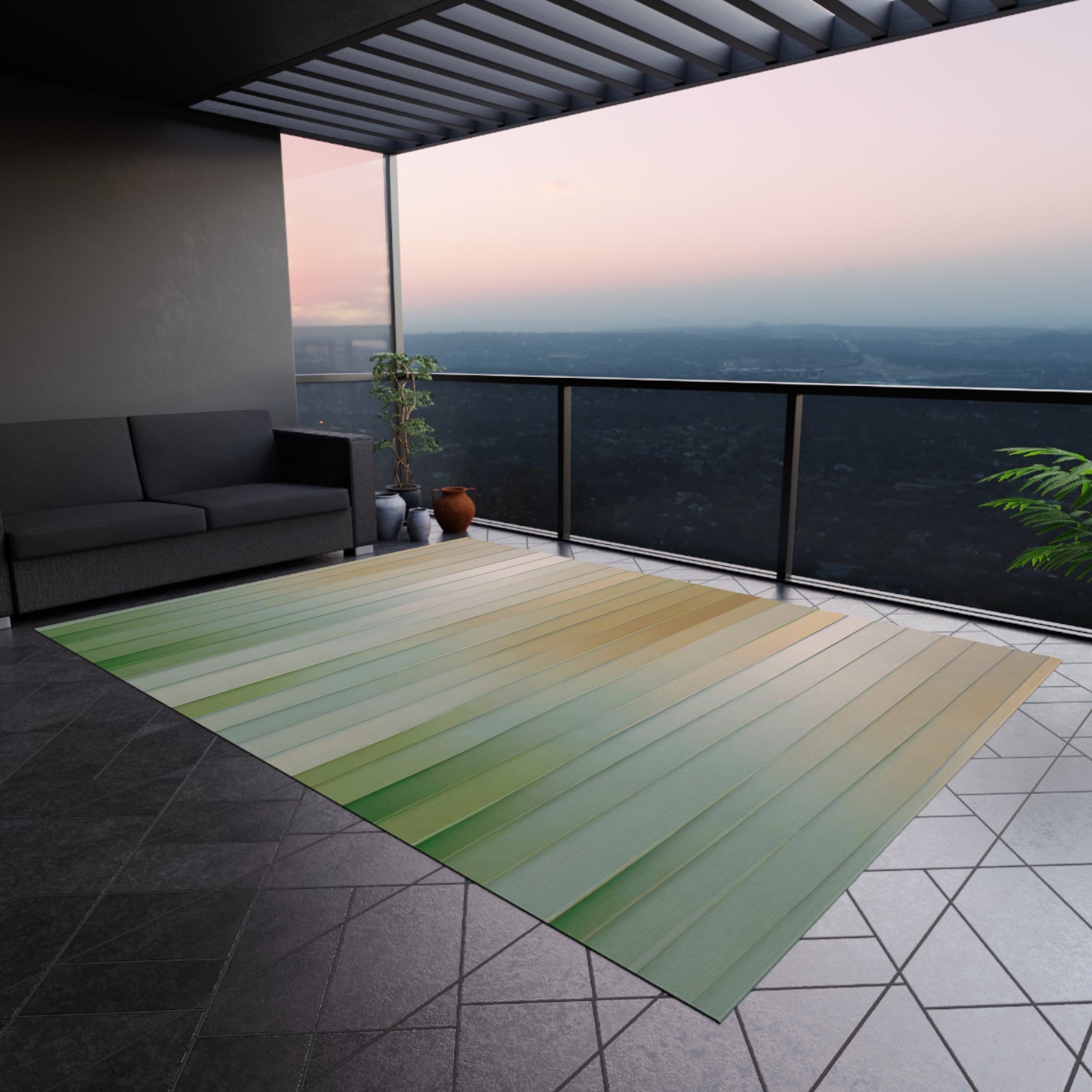 Abstract Outdoor Rug | Teal, Sage Green, Pink, Beige | Minimalist, Stylish Patio, Porch Floor Mat