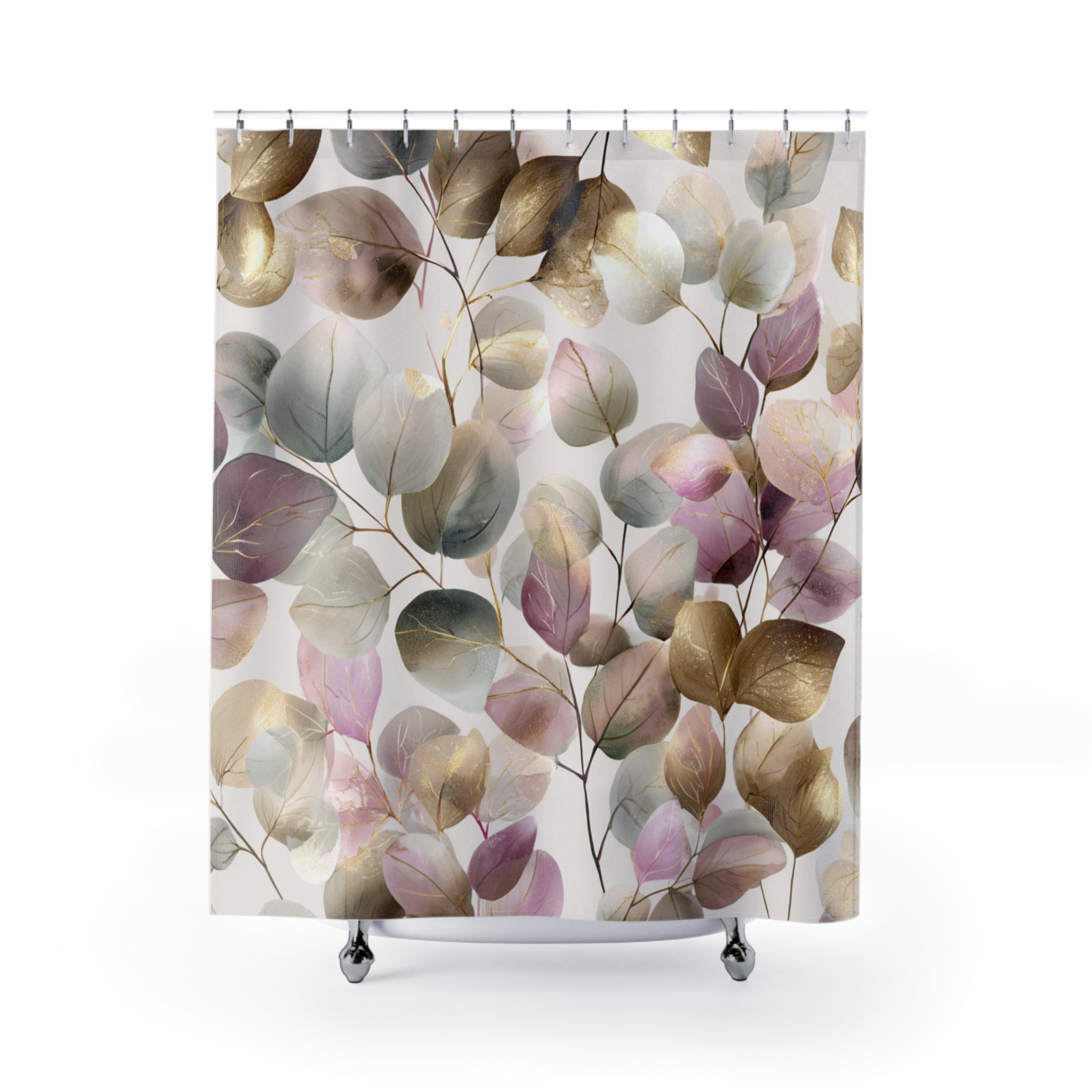 Boho Shower Curtain | Eucalyptus Floral Leaves Bathroom Decor